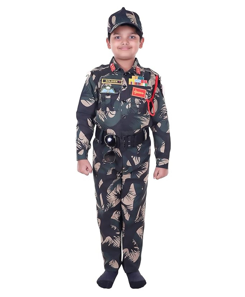 RAJ FANCY DRESSES Woven Full Sleeves Indian Army Theme Costume Set - Olive Green-image-30