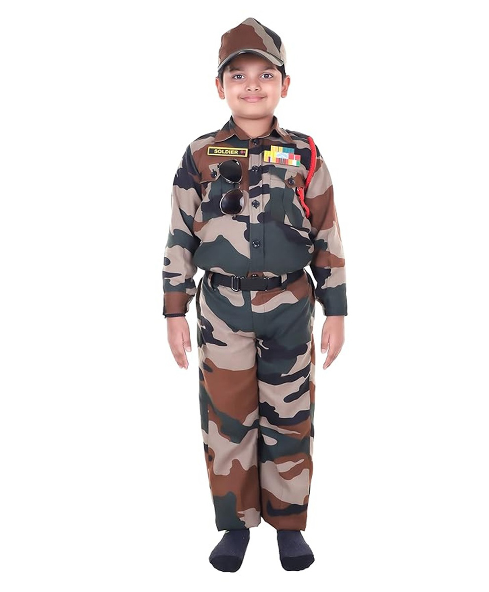 RAJ FANCY DRESSES Full Sleeves Indian Army Costume Set - Brown-image-47
