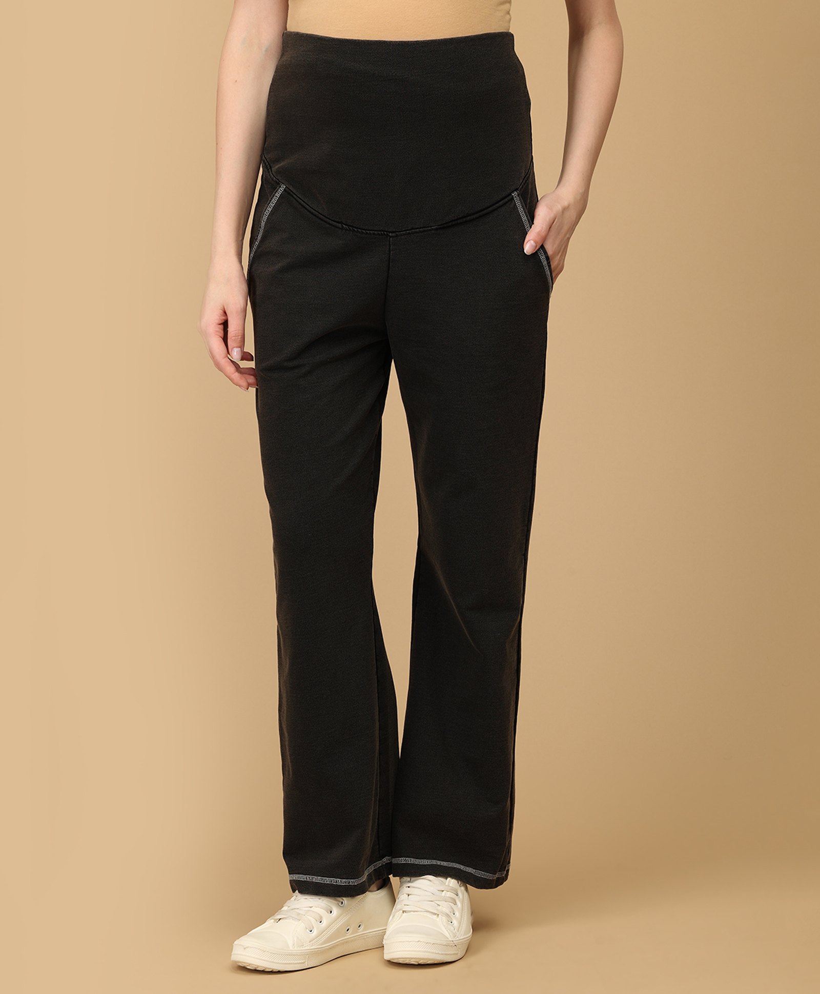 The Mom Store Knit Solid Maternity Jeans With Belly Support - Black-image-48