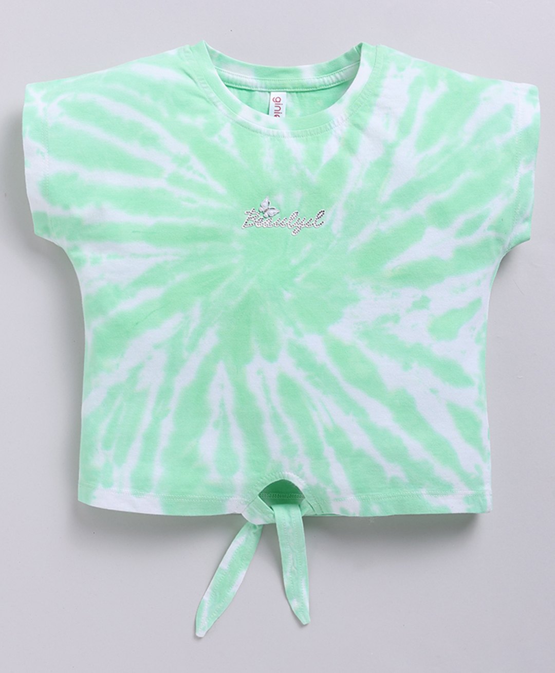 giniekids Cotton Knit Half Sleeves Tie Dye & Butterfly Applique Top - Green-picture-11