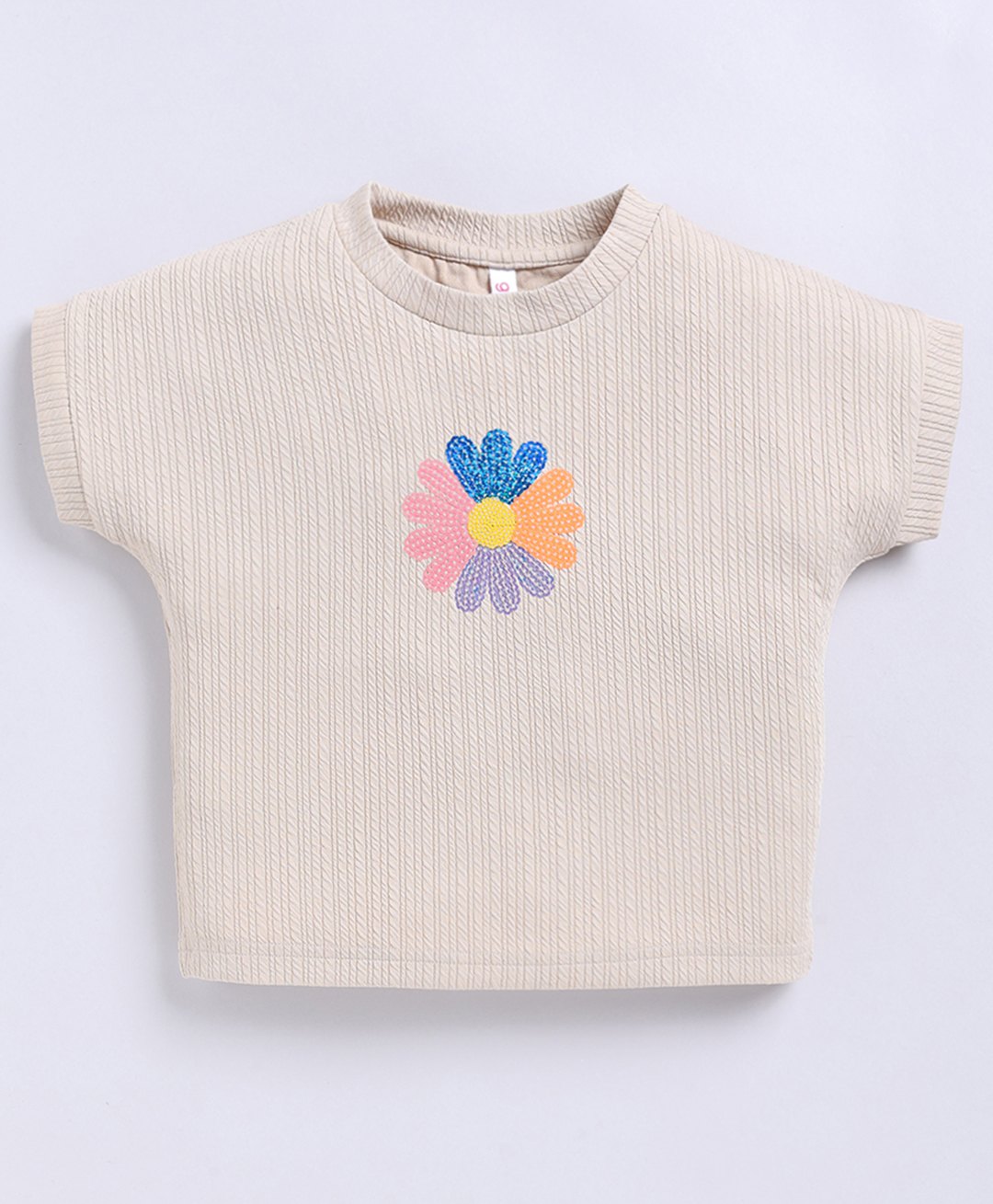 giniekids Knit Half Sleeves Sequins Embellished Floral Designed Top - Beige-picture-41