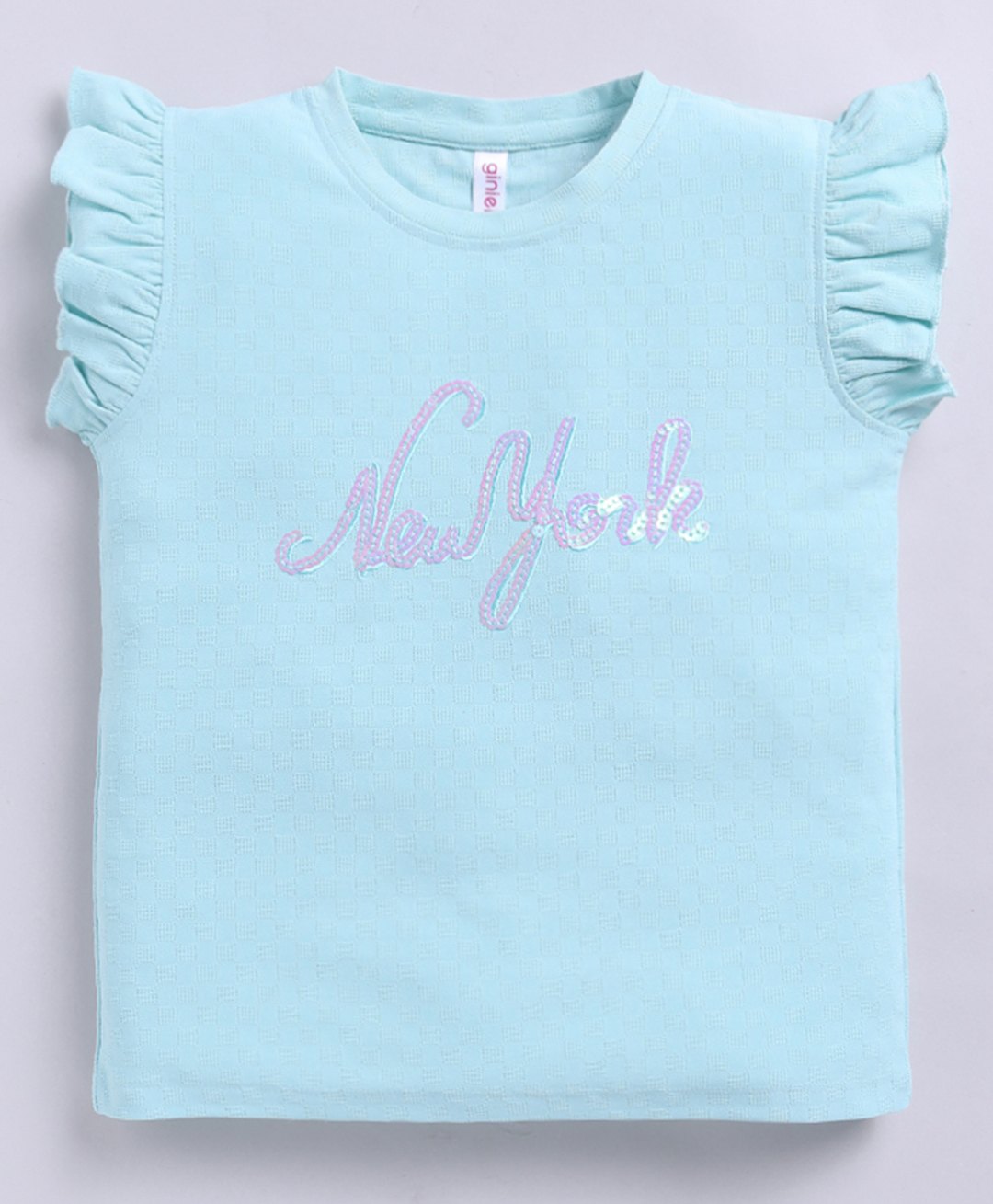 giniekids Knit Sleeveless New York Text Sequin Embellished Top - Aqua Blue-picture-23