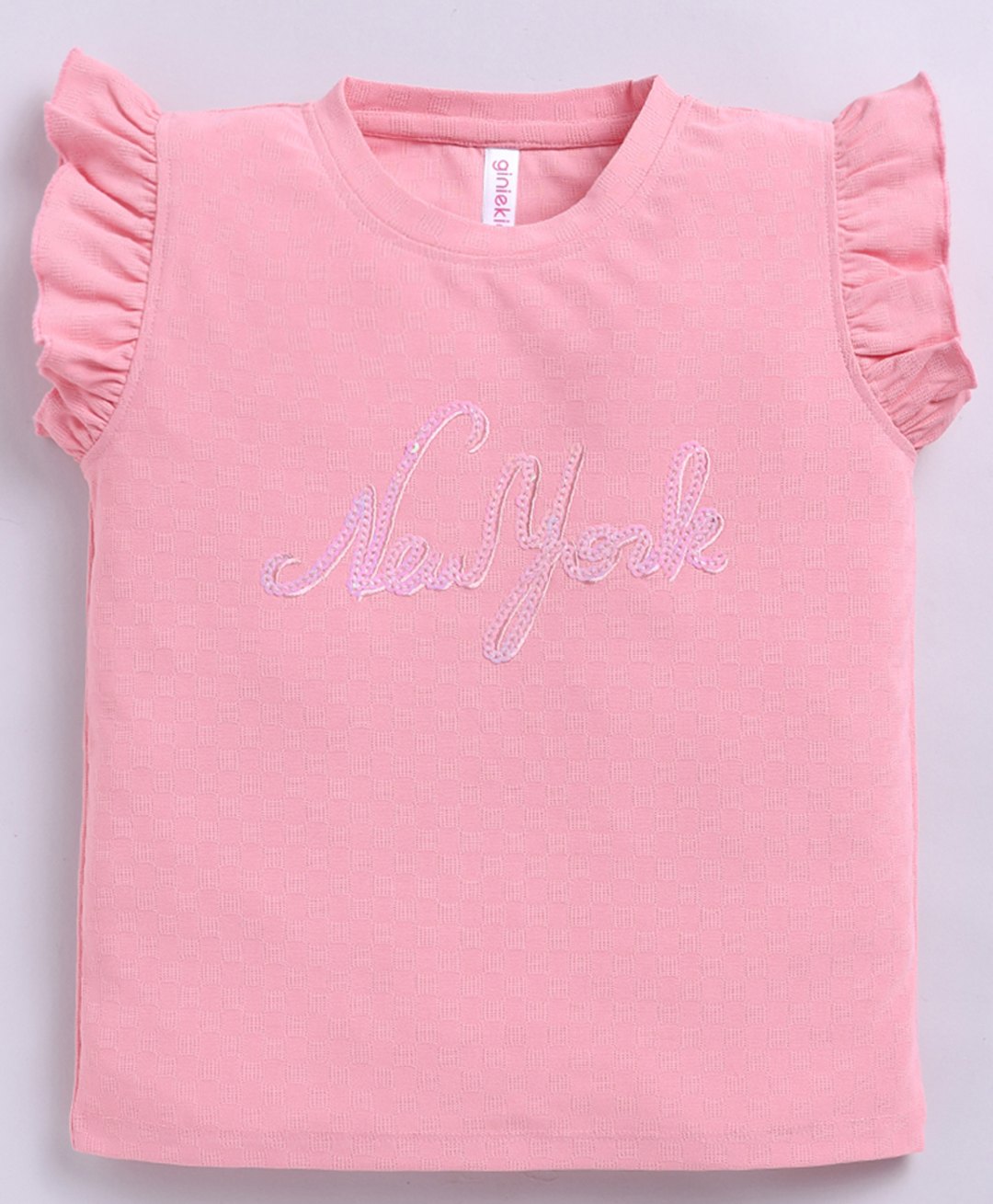 giniekids Knit Sleeveless New York Text Sequin Embellished Top - Water Cherry-picture-22