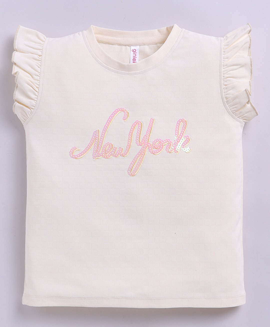 giniekids Knit Sleeveless New York Text Sequin Embellished Top - Off White-image-43