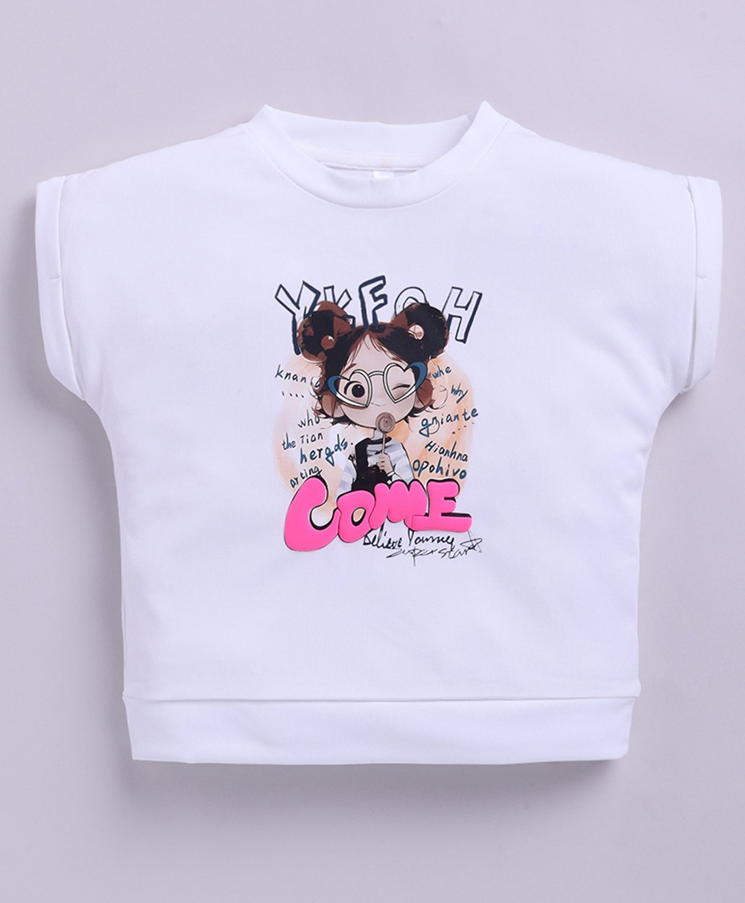 giniekids Knit Half Sleeves Girl Printed Top - White-image-4