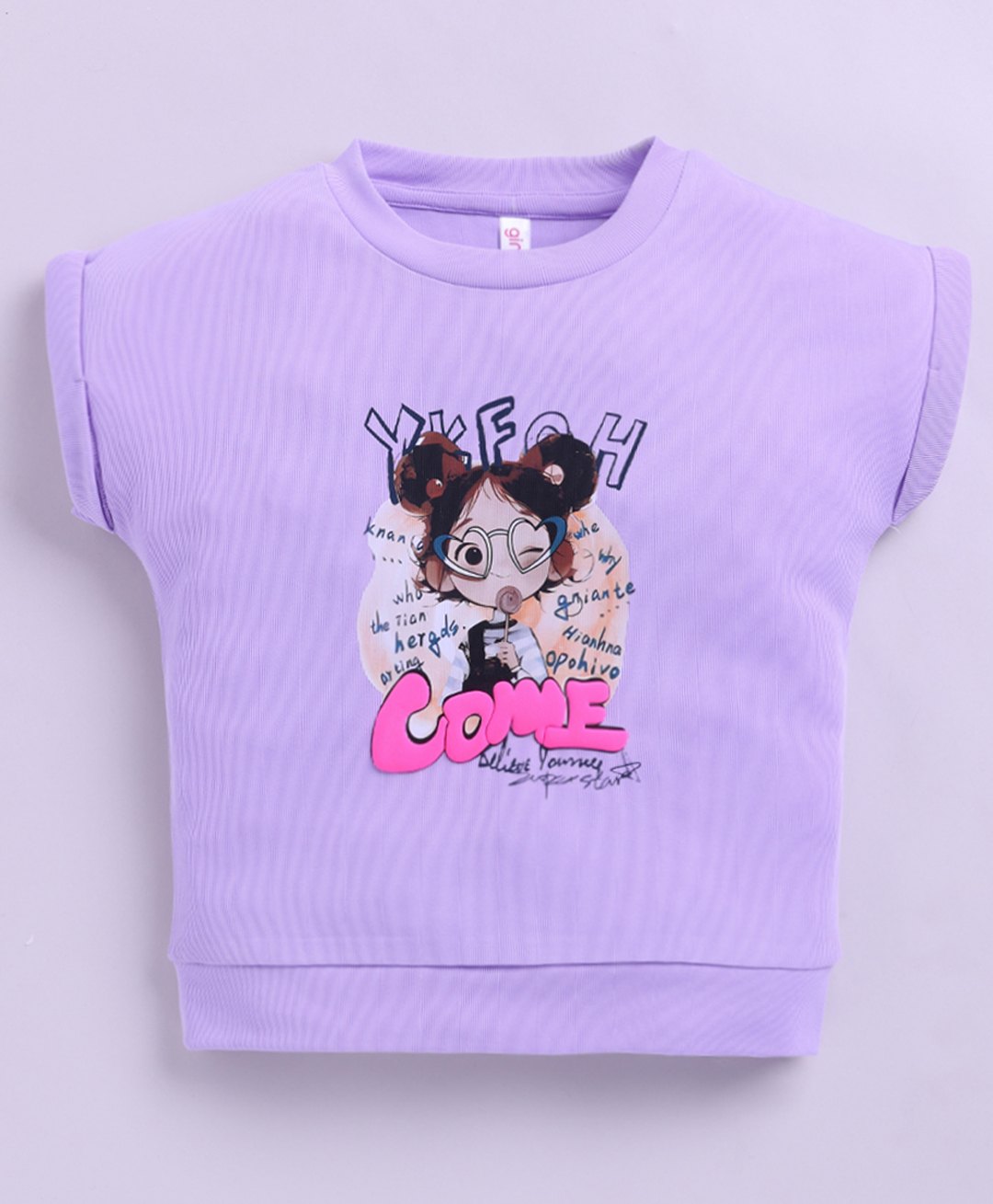giniekids Knit Half Sleeves Come Text Printed Top - Lavender-image-22