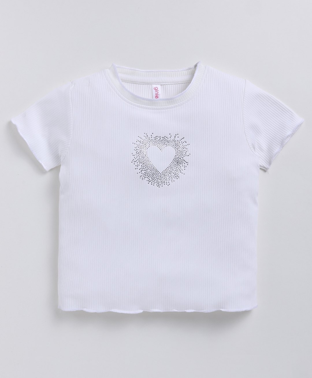 giniekids Knit Half Sleeves Beads Embellished Heart Designed Top - White-image-10