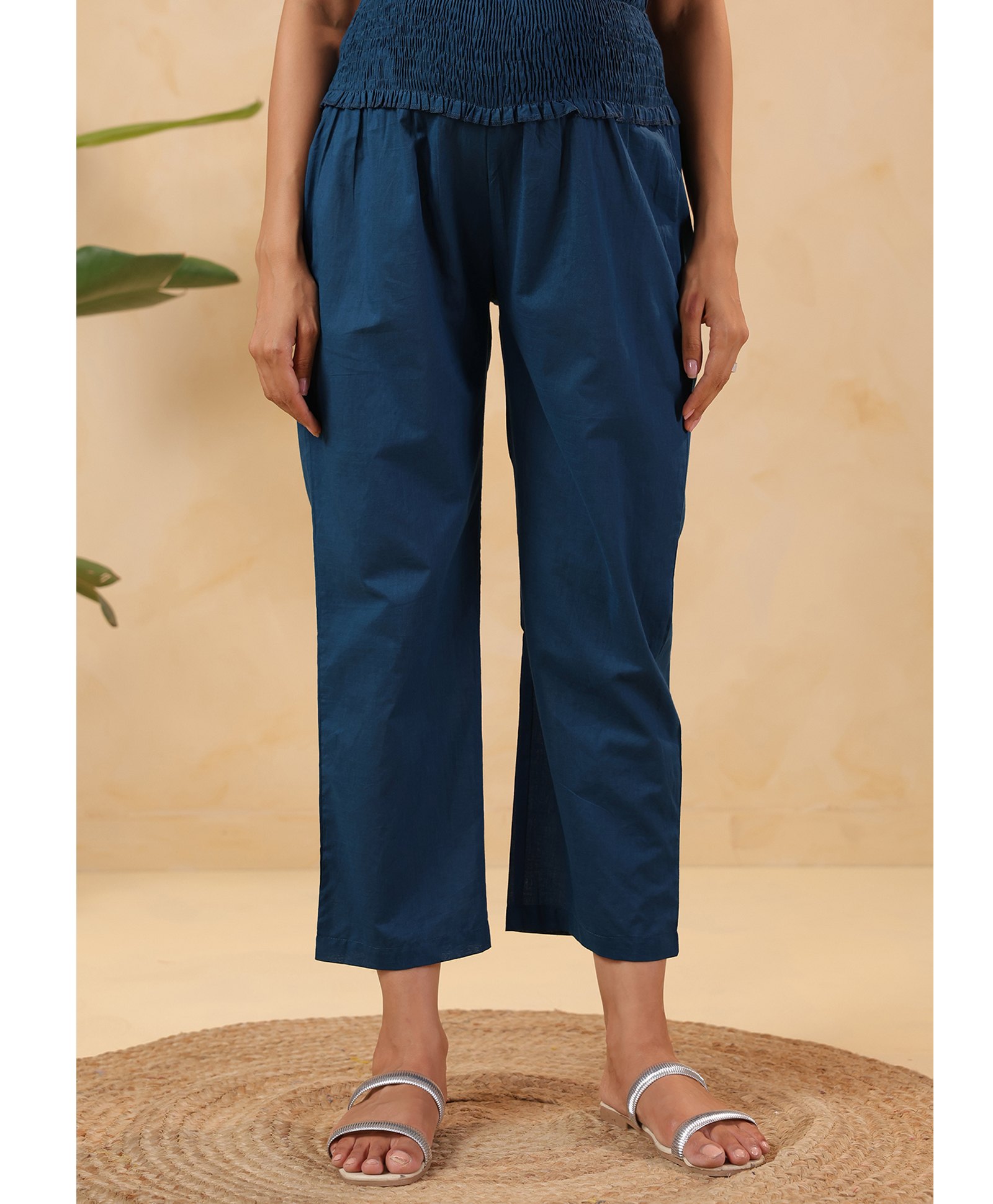 Ikk Kudi by Seerat Cotton Woven Solid High Waist Maternity Pant - Peacock Blue-picture-13