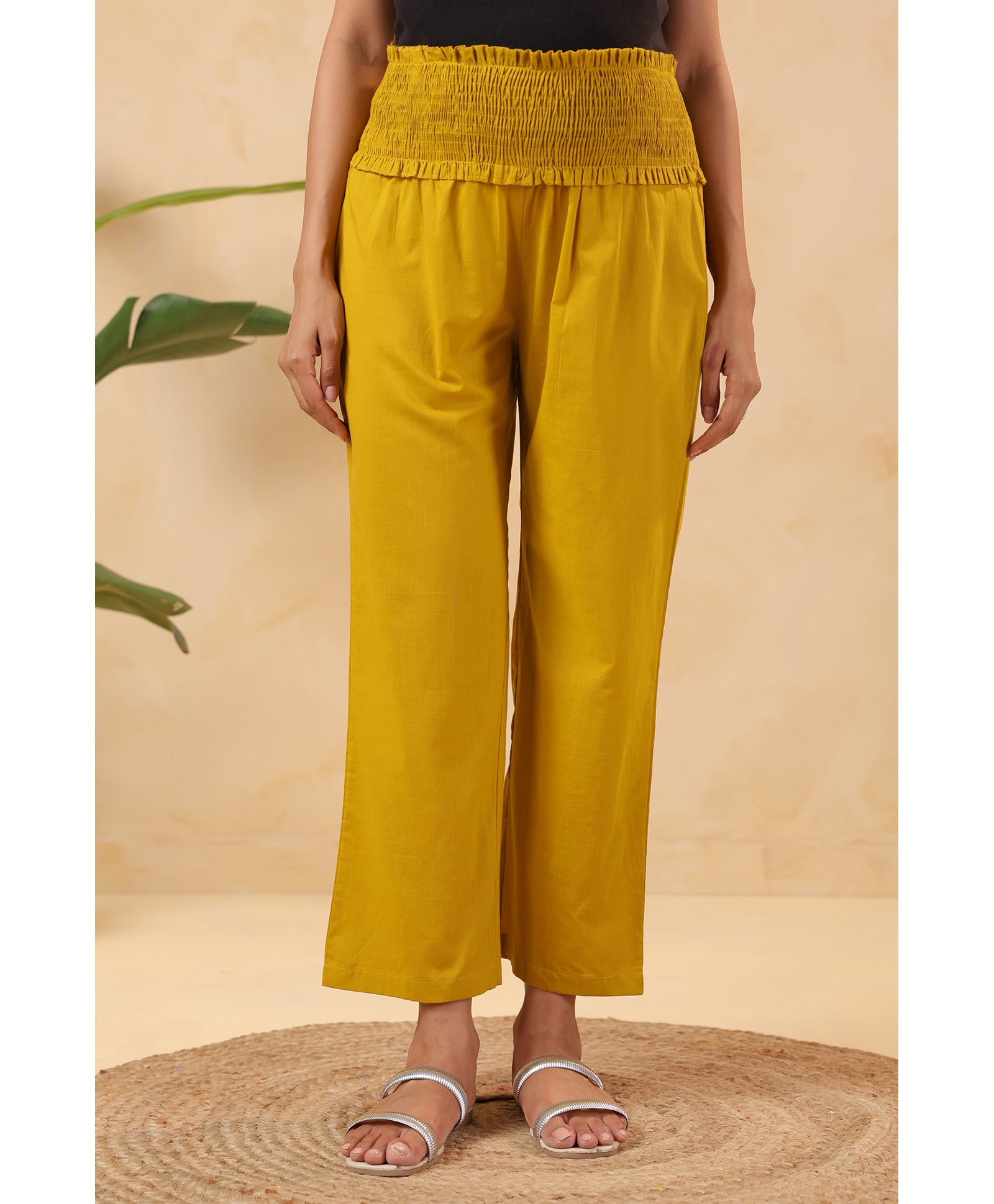 Ikk Kudi by Seerat Cotton Woven Solid High Waist Maternity Pant - Mustard-picture-23