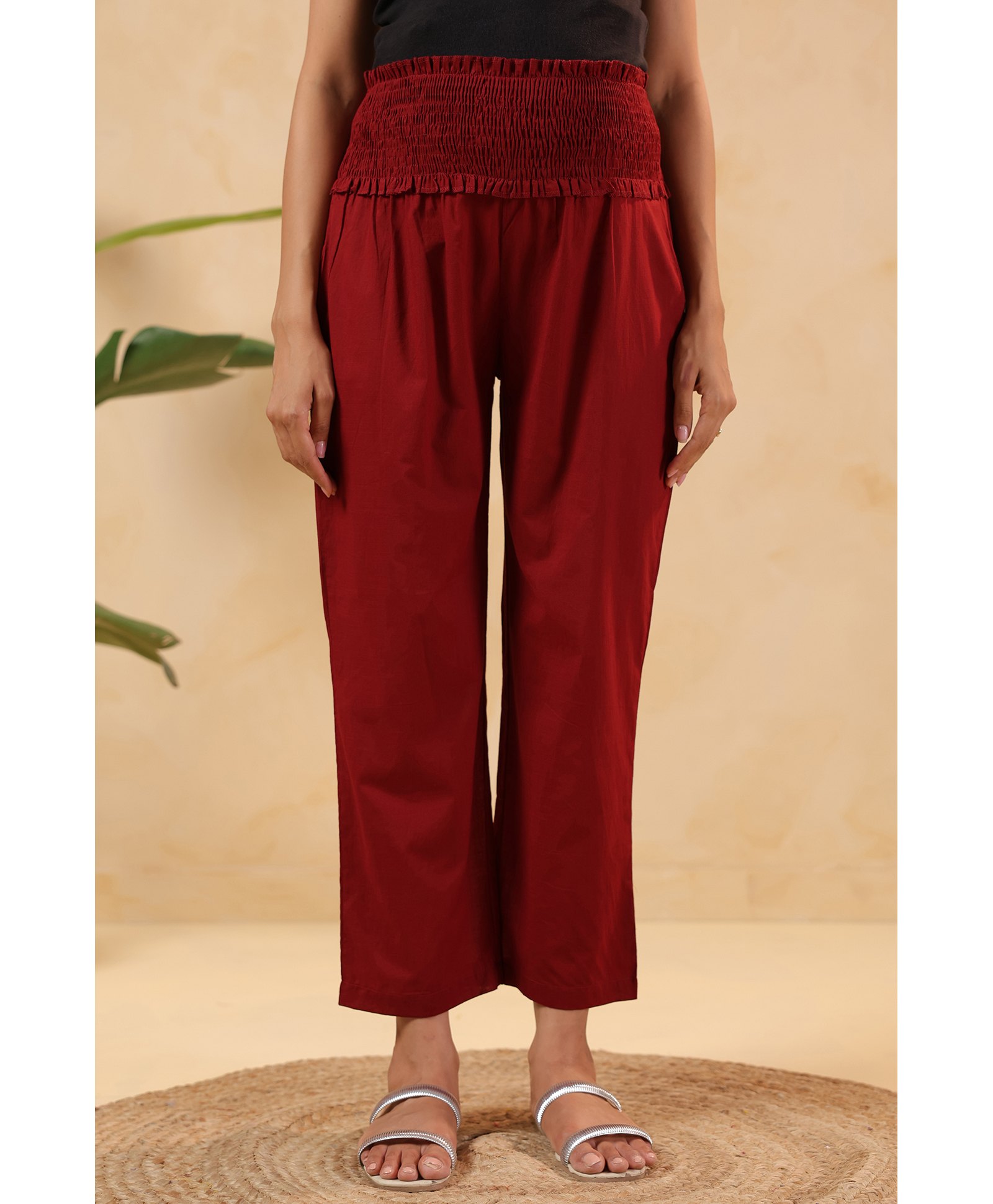 Ikk Kudi by Seerat Cotton Woven Solid High Waist Maternity Pant - Maroon-picture-18