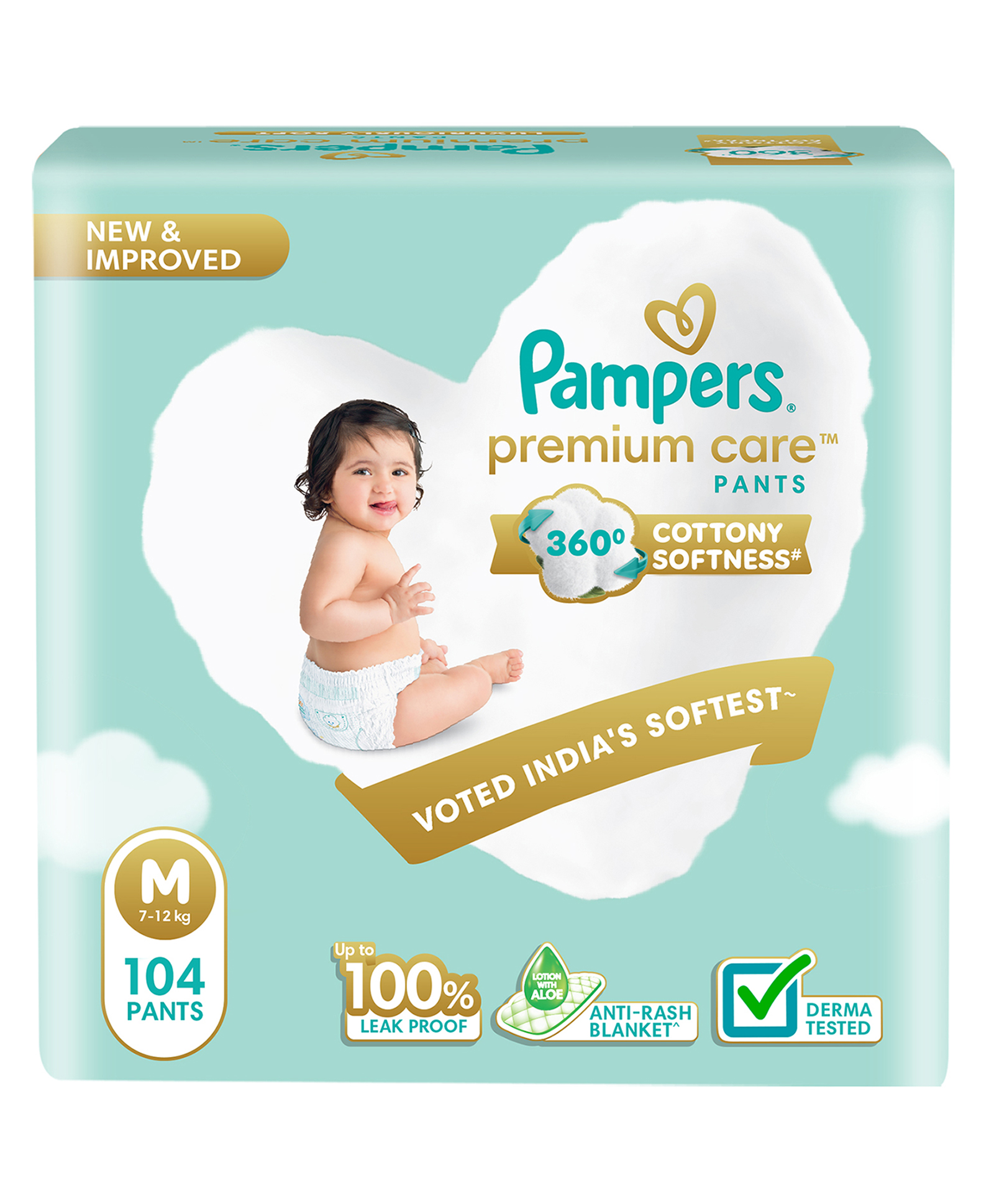 Pampers Premium Care Softest Ever Diaper Pants (M) Size - 104 Pieces