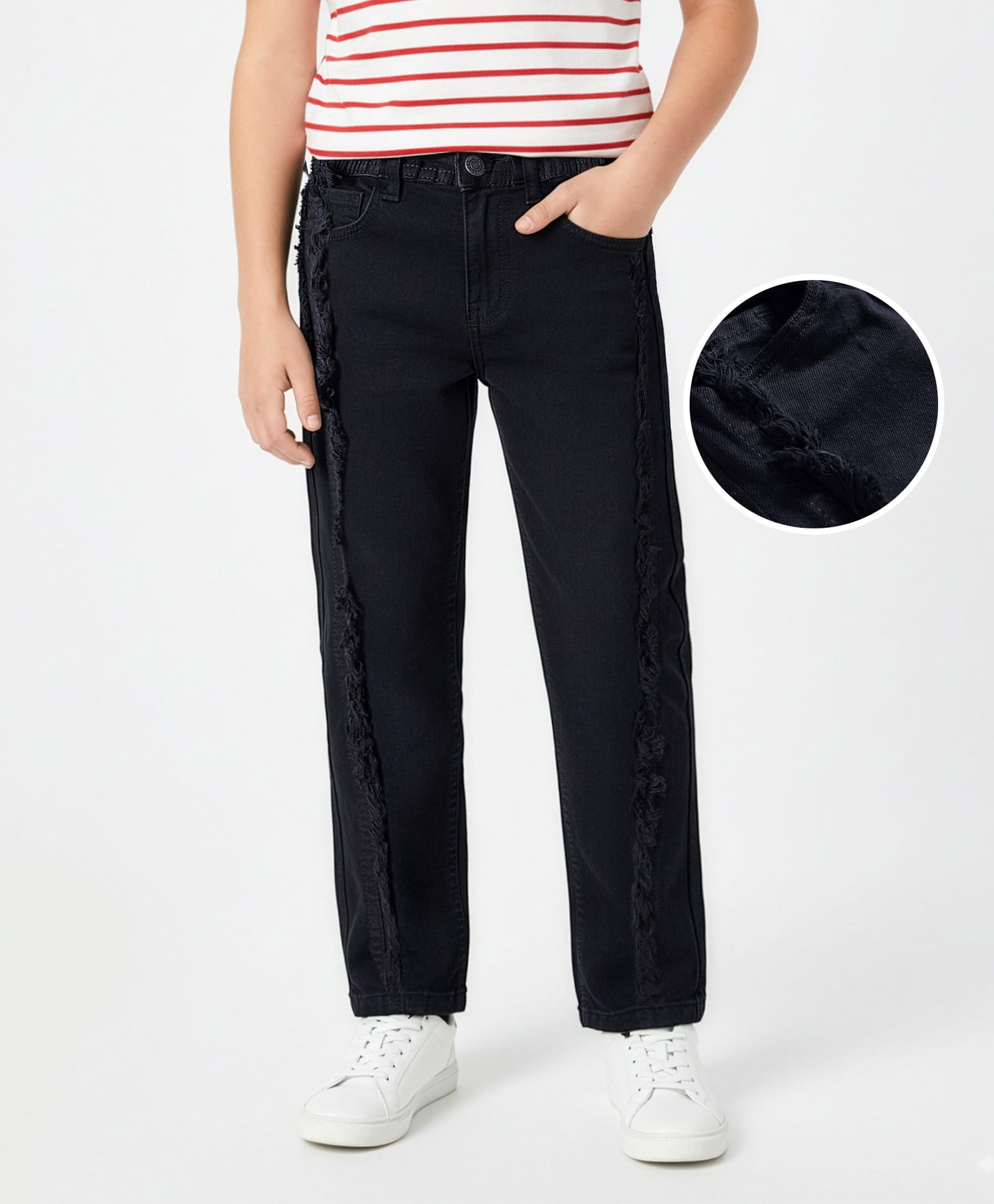 Arias Cotton Woven Full Length Washed Stretchable Jeans With Raw Edges Detailing - Black-image-41