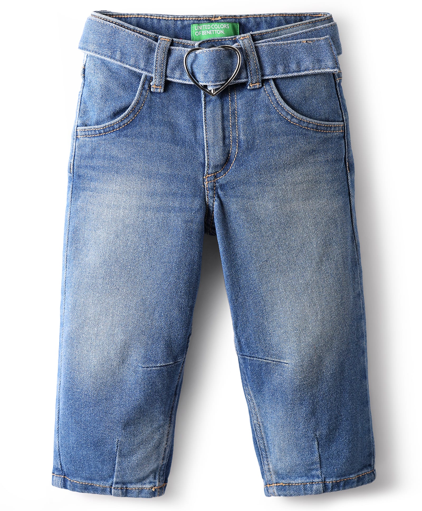 UCB Full Length Slouchy Fit Solid Denim Jeans Heart Buckle Belt - Blue-picture-25