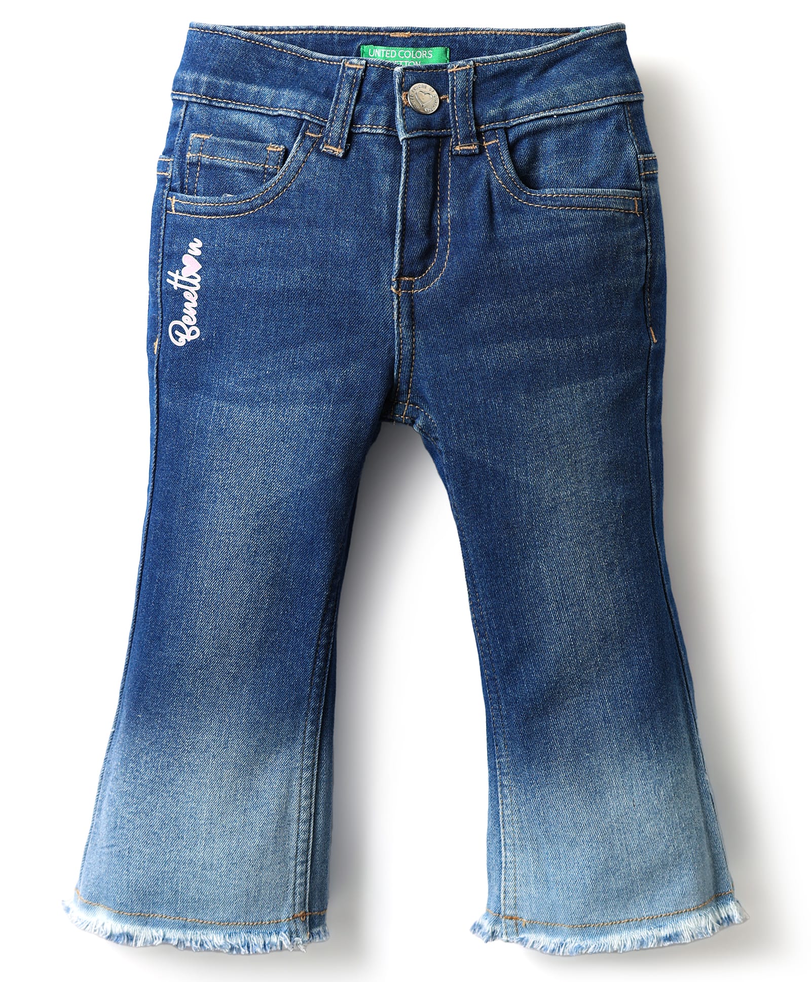UCB Denim Full Length Ombre Wash Bootcut Jeans With Text Print - Navy Blue-picture-27