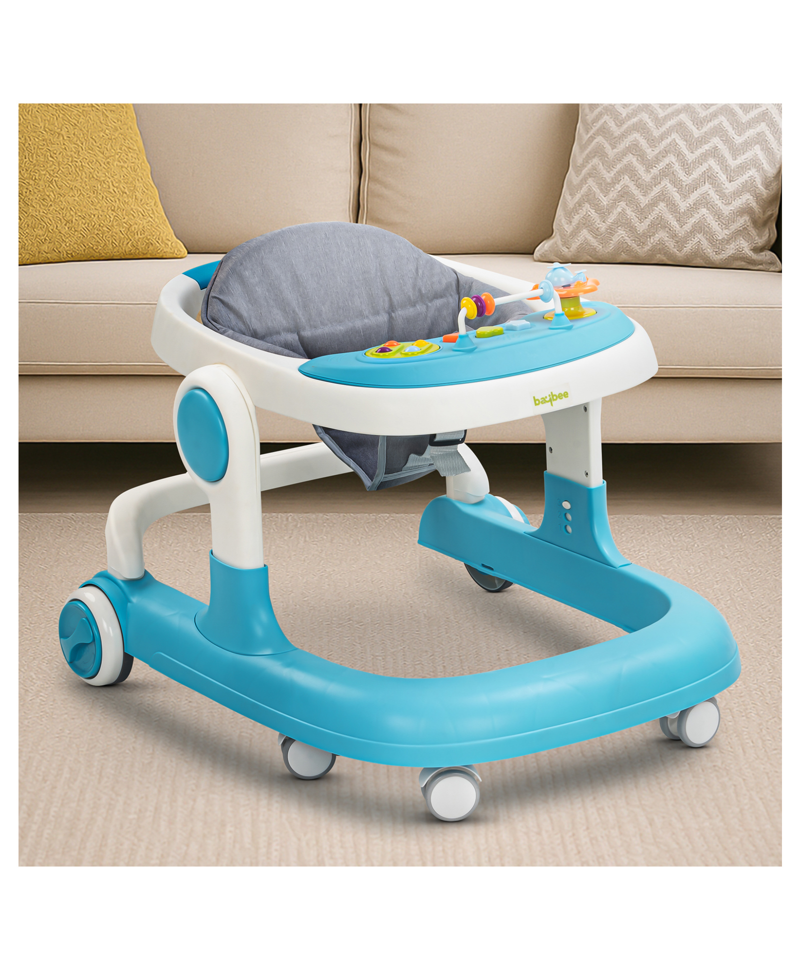 Baybee 2 in 1 Baby Walker for Kids with Adjustable Height & Wheel Lock | Activity Push Walker for Baby with Musical Toy Bar & Stopper | Kids Walker Baby 6-18 Months Boy Girl (Blue)-image-28