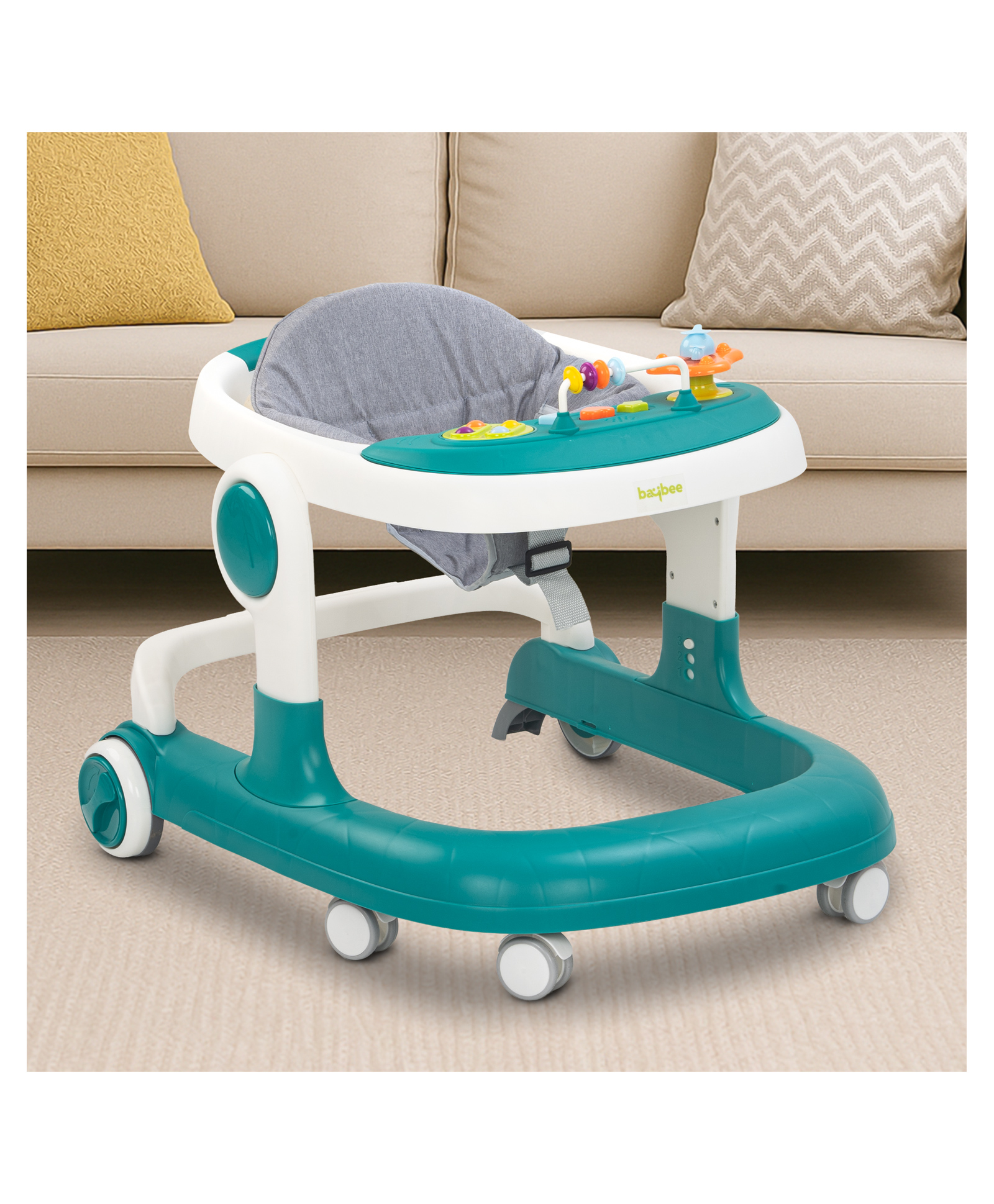 Baybee 2 in 1 Baby Walker for Kids with Adjustable Height & Wheel Lock | Activity Push Walker for Baby with Musical Toy Bar & Stopper | Kids Walker Baby 6-18 Months Boy Girl (Green)-image-49