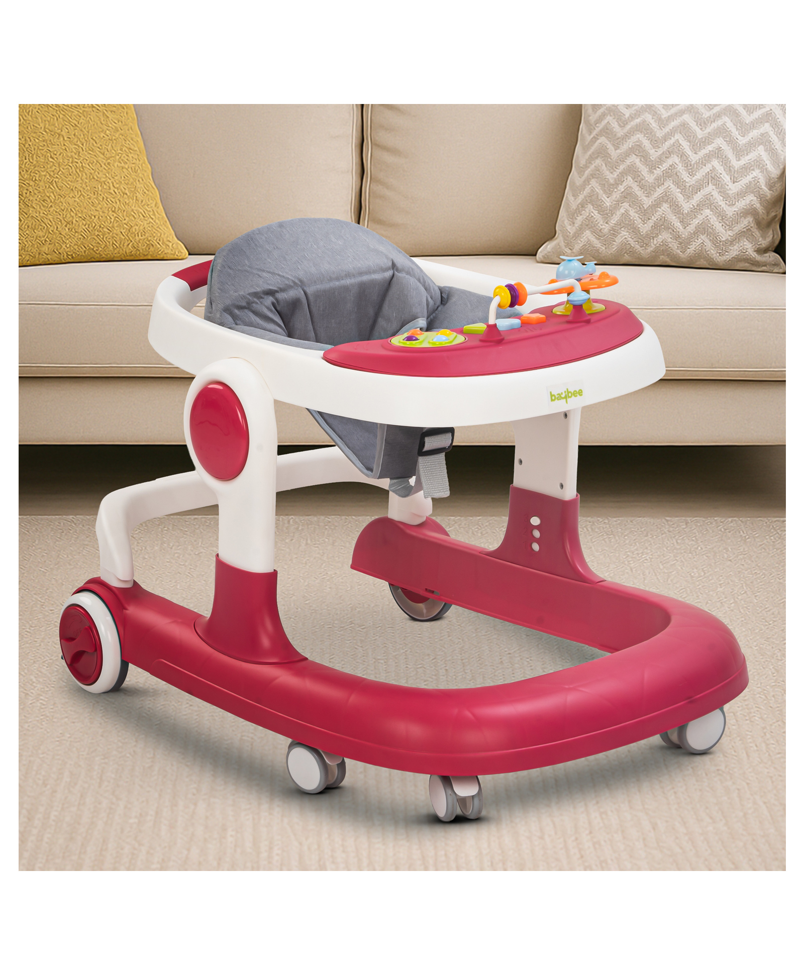 Baybee 2 in 1 Baby Walker for Kids with Adjustable Height & Wheel Lock | Activity Push Walker for Baby with Musical Toy Bar & Stopper | Kids Walker Baby 6-18 Months Boy Girl (pink)-image-31