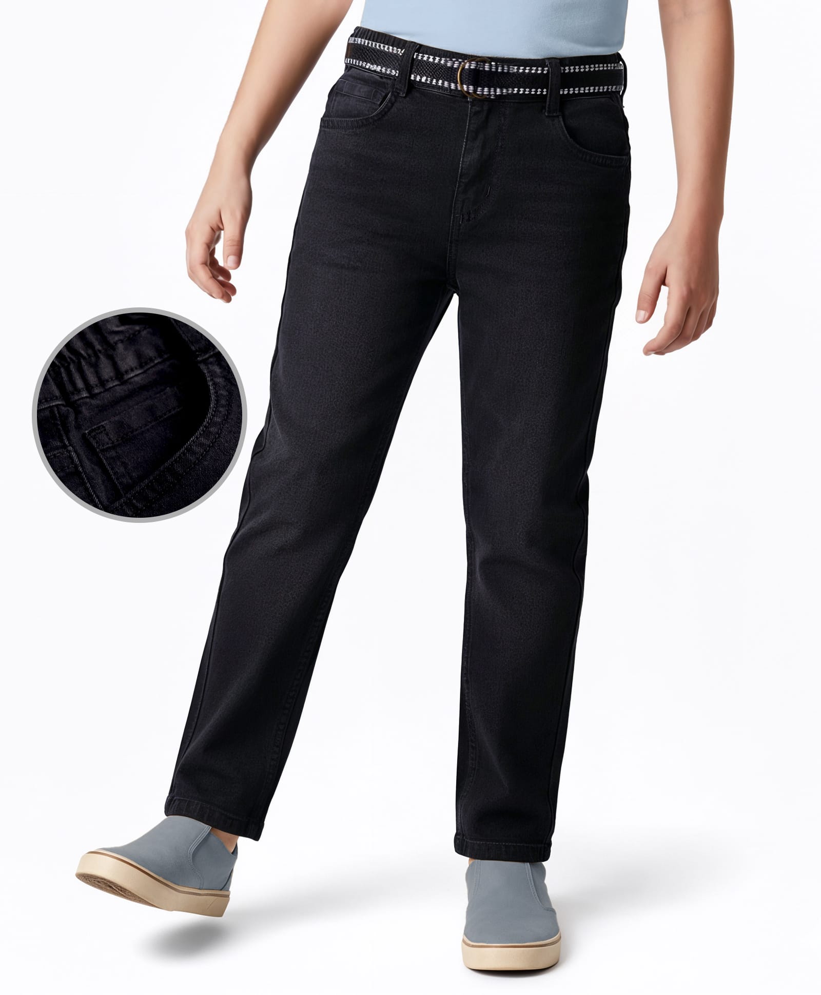 Arias Cotton Woven Full Length Stretchable Jeans With Belt - Charcoal Grey-image-49