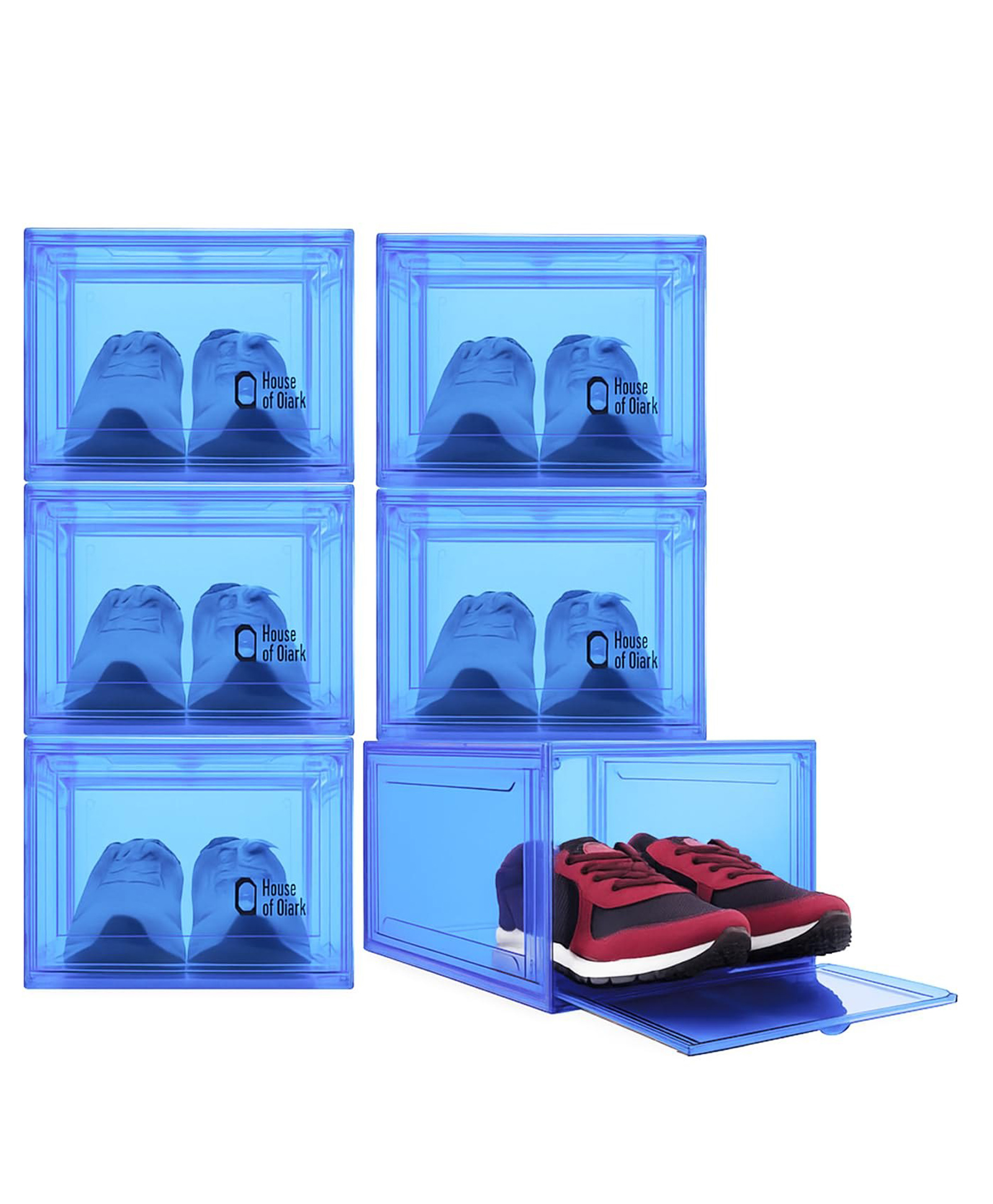 House of Quirk Shoe Organizer Shoe Storage Boxes Large Shoe Boxes with Magnetic Door Clear Stackable Plastic Shoe Containers Pack of 6 - Blue-picture-32