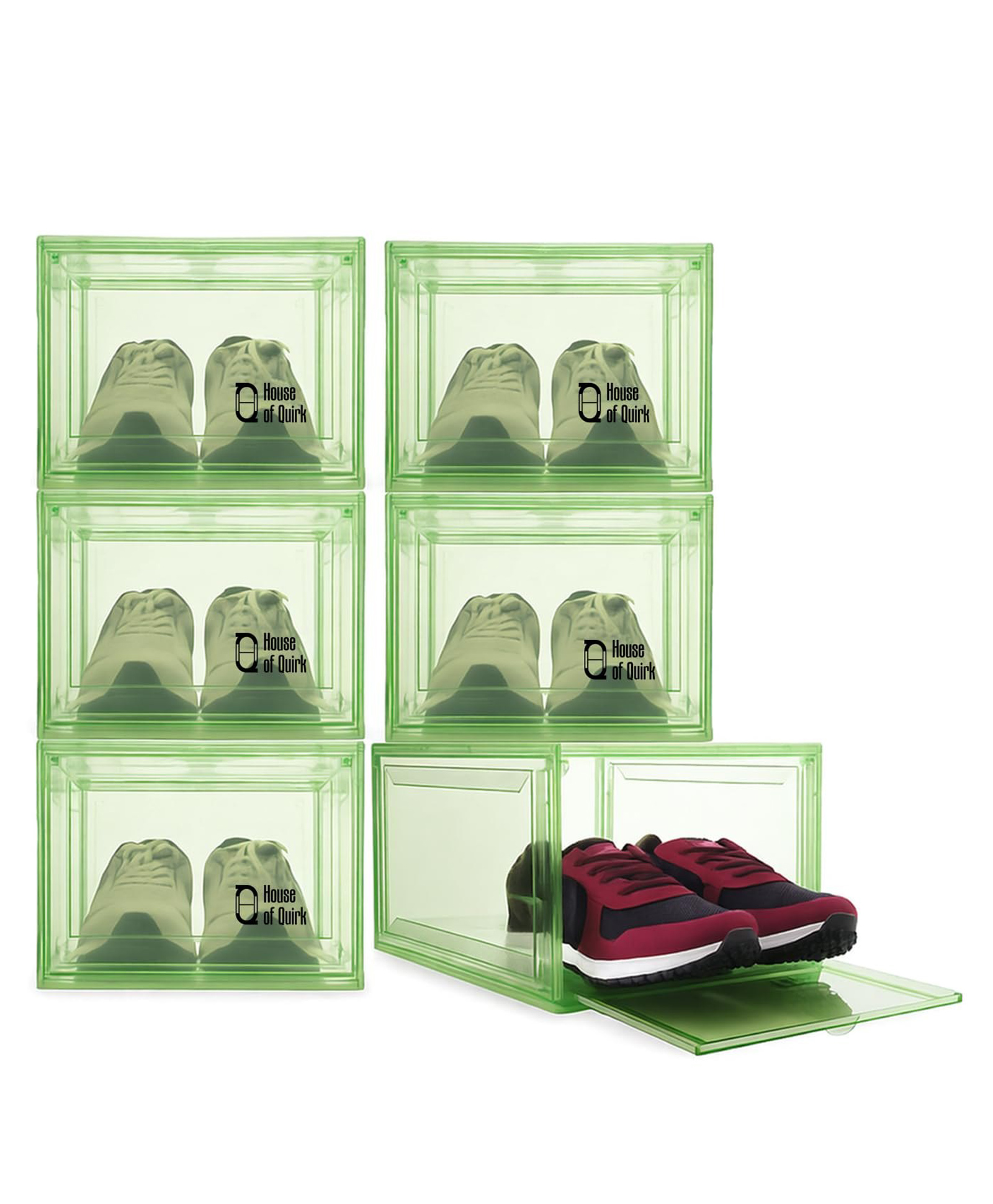 House of Quirk Shoe Organizer Shoe Storage Boxes Large Shoe Boxes with Magnetic Door Clear Stackable Plastic Shoe Containers Pack of 6 - Green-picture-33