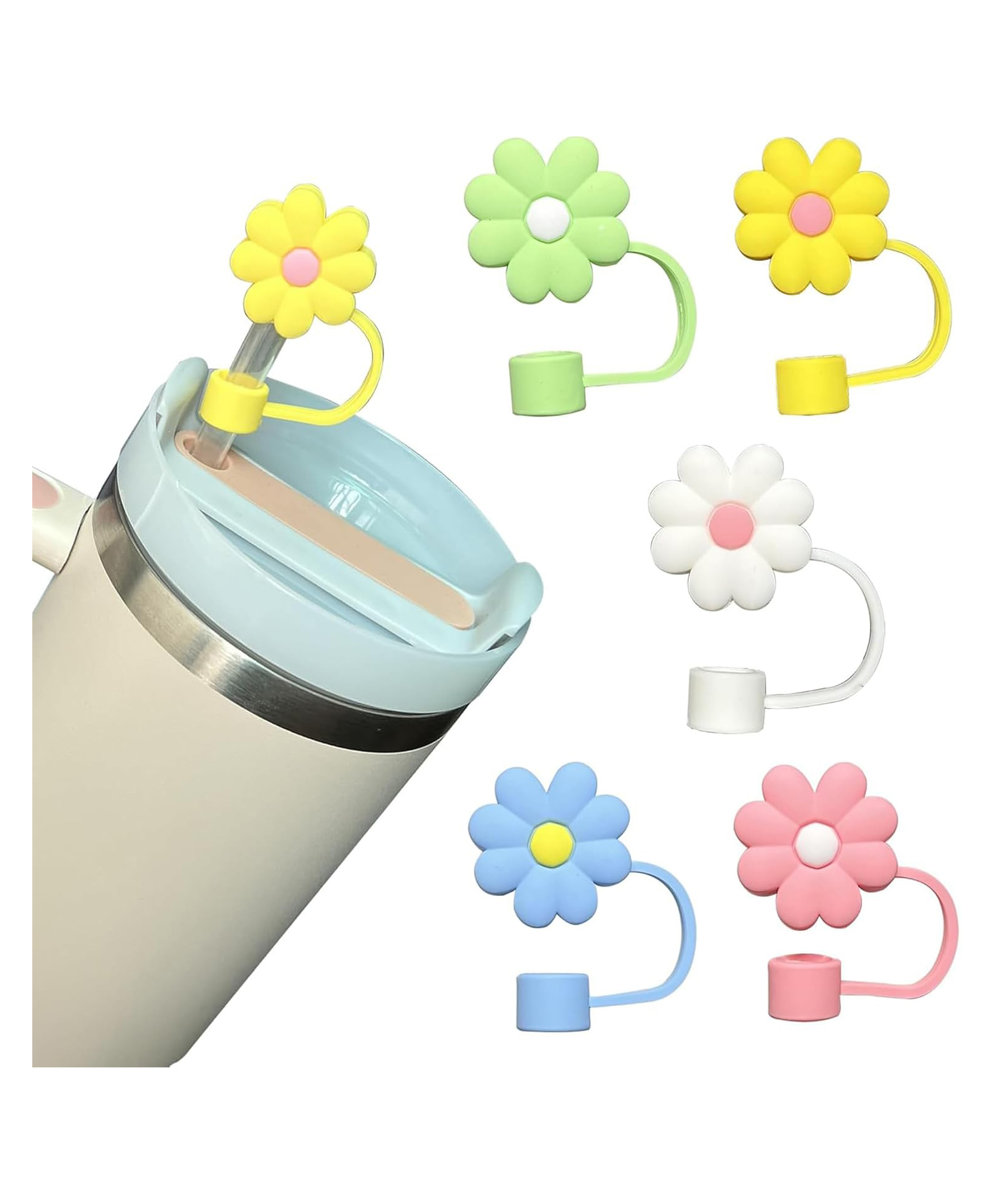 House of Quirk 5PCS Silicone Straw Covers Cap Tumbler Dust-Proof Drinking Straw Caps for Reusable Straws Tips Lids - Multicolour-image-6