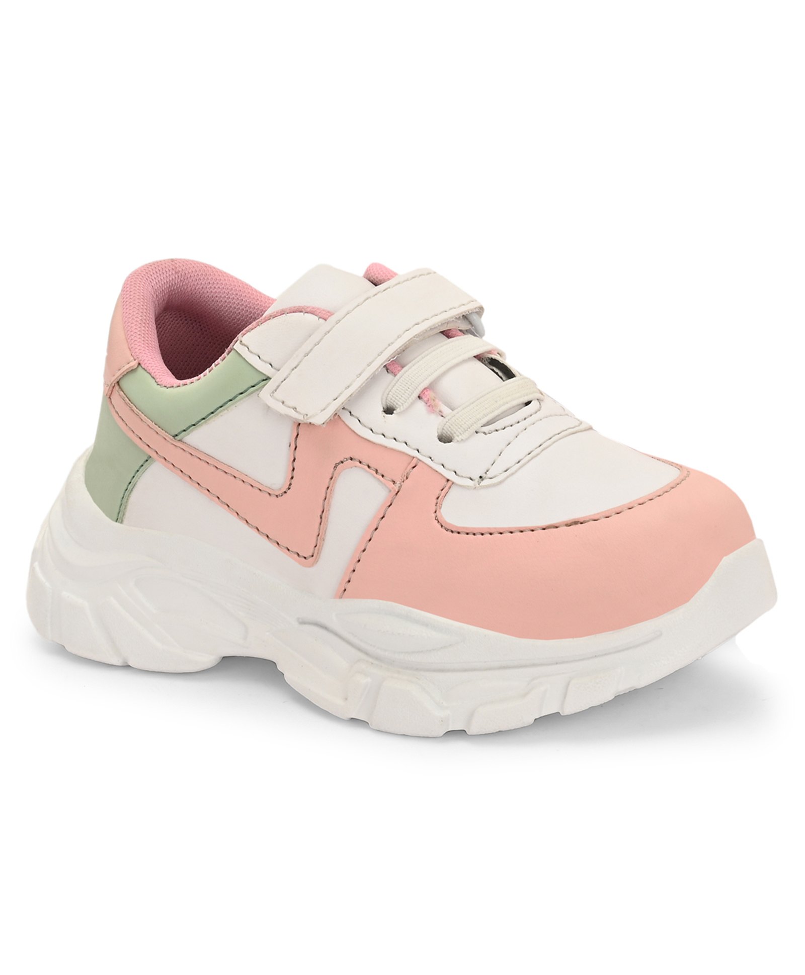 Stefens Colour Blocked Velcro Closure Sneakers - White & Pink-image-48
