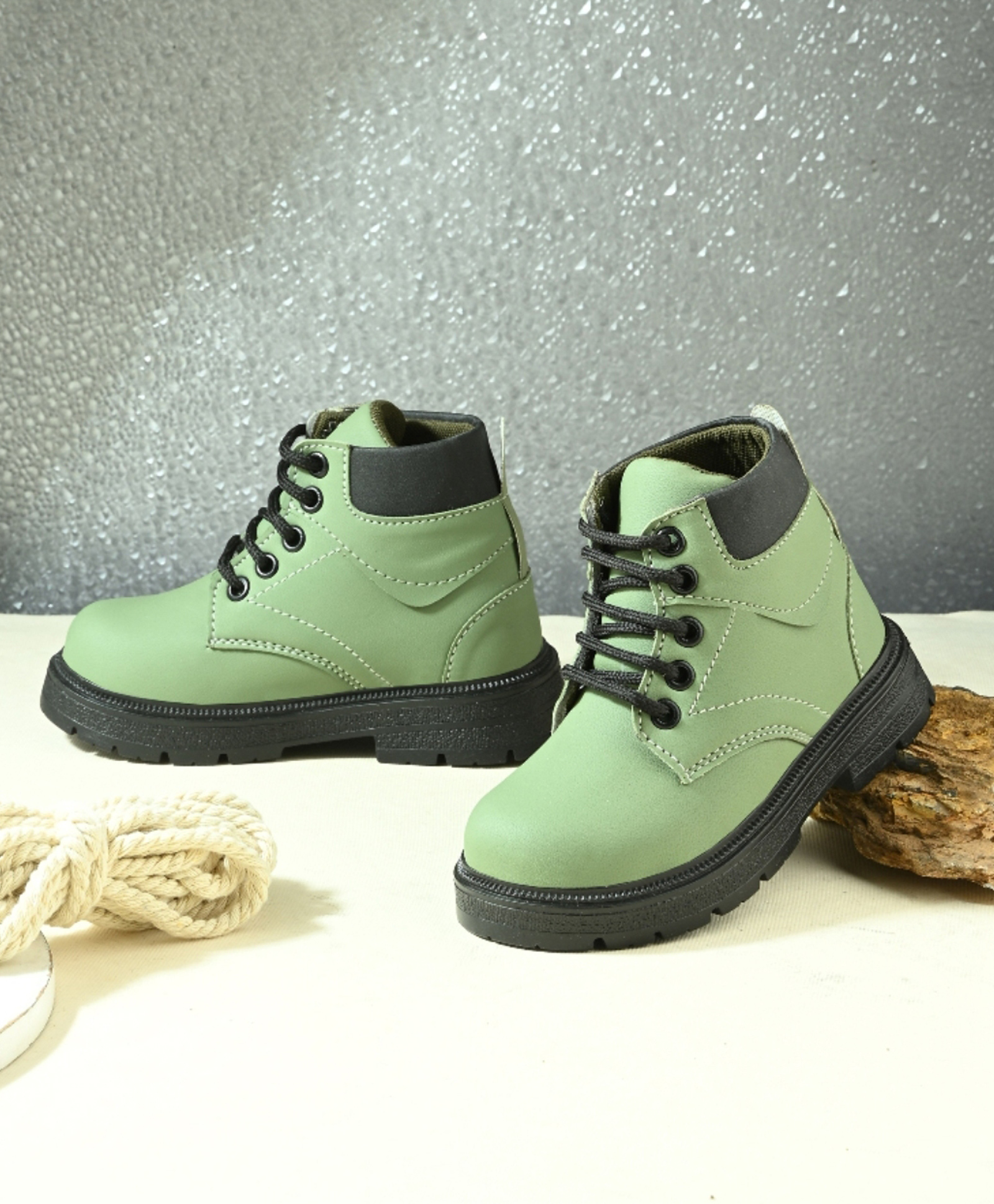 Stefens Colour Blocked Lace Up Derby Boots - Olive Green-picture-12
