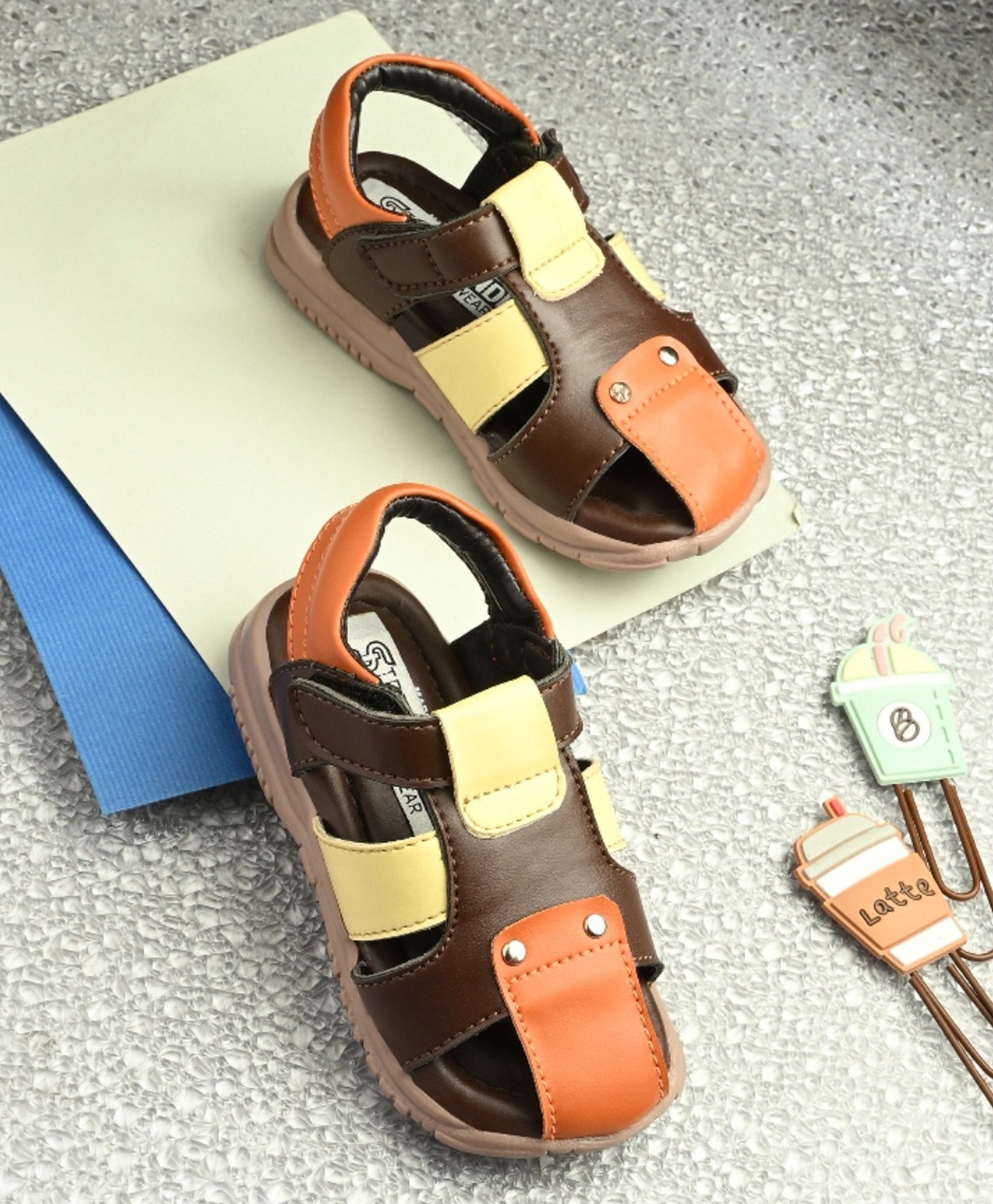 Stefens Colour Blocked Velcro Closure Sandals - Coffee-image-17