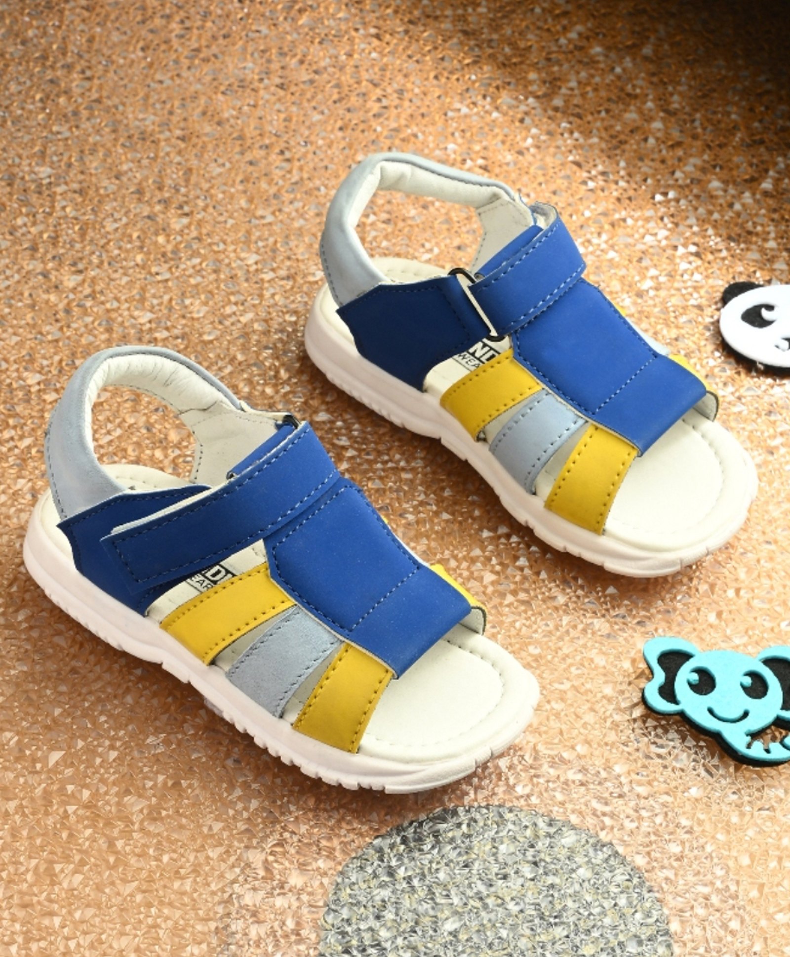 Stefens Colour Blocked Velcro Closure Sandals - Blue & Yellow-picture-23