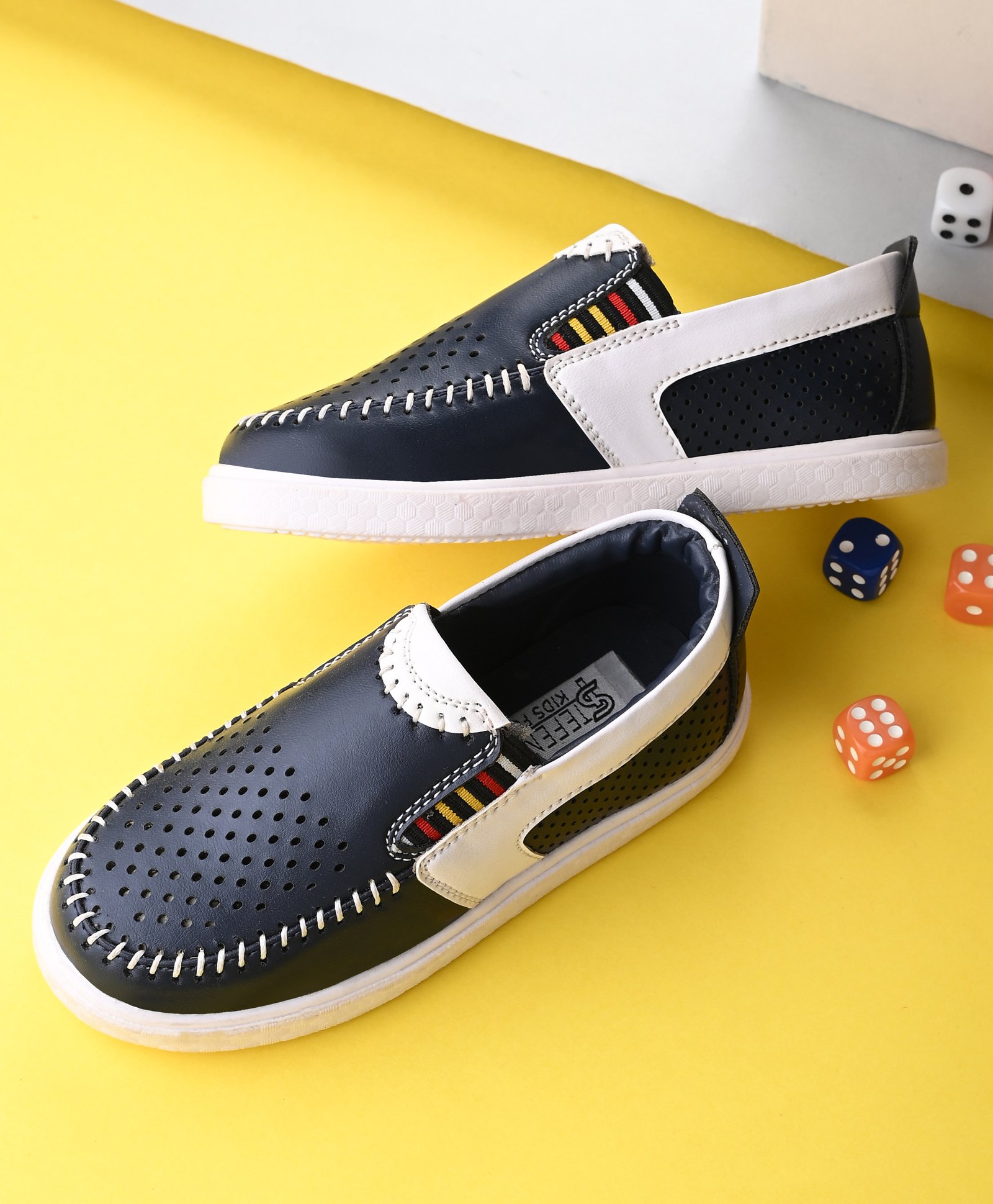 Stefens Colour Blocked Perforated Loafers - Blue & White-image-4