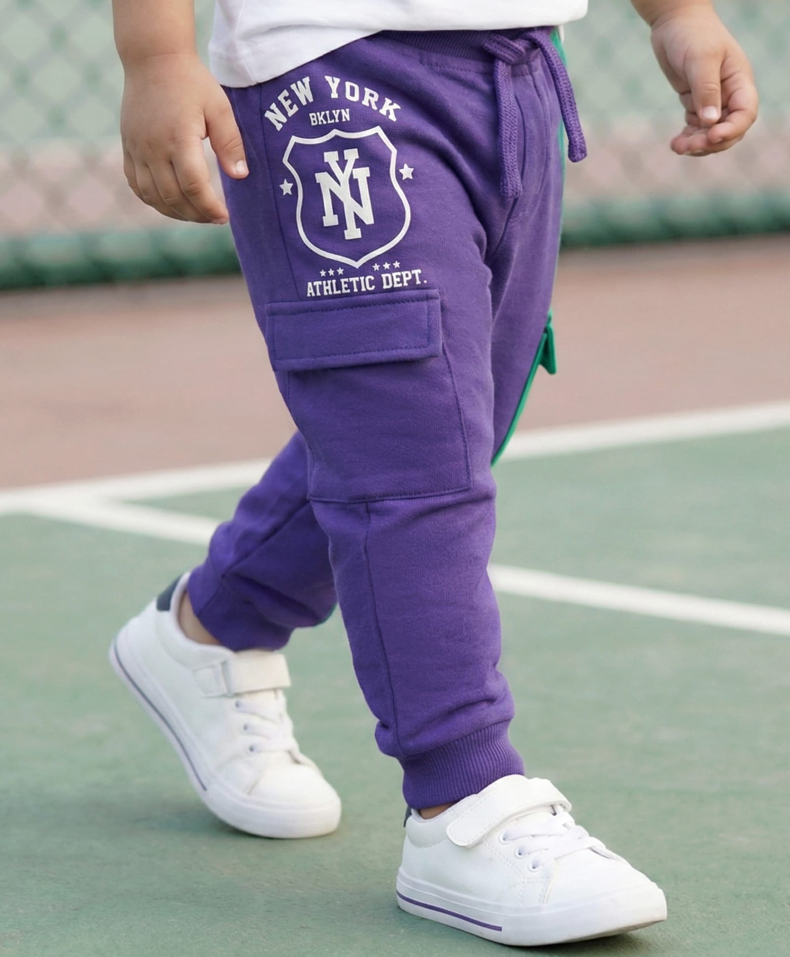 Babyhug French Terry Knit Full Length Lounge Pant With Text Patch - Purple-picture-21