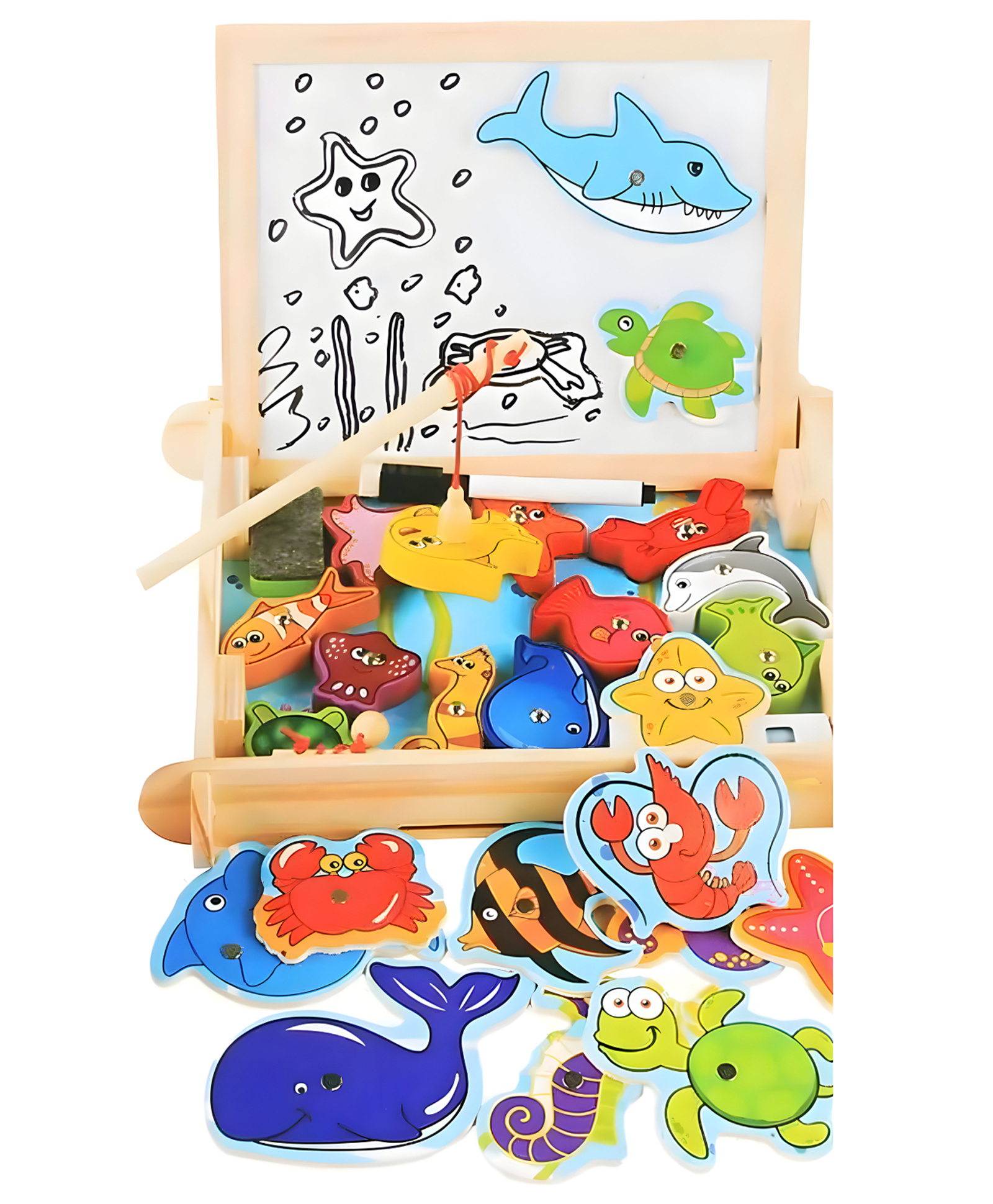 NEGOCIO Double-sided board + magnetic fishing Sea creatures Educational learning board game- PACK OF 1- COLOR MAY VARY-image-0