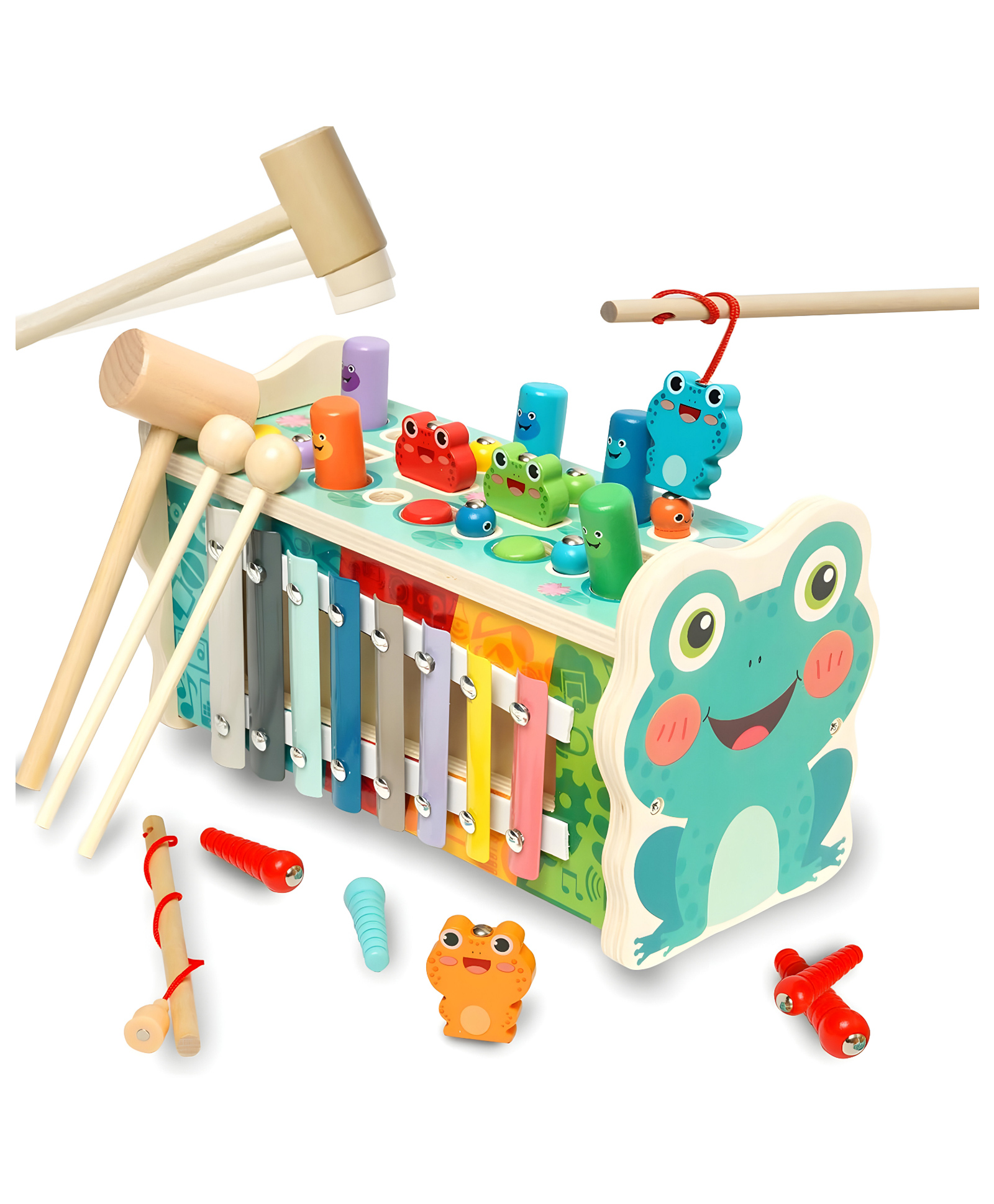 NEGOCIO 5 in 1 Hammer Game Toy with Mallet Peg Pounding Hit Mole Hamster Educational Game Wooden Toy- PACK OF 1- COLOR MAY VARY-picture-11