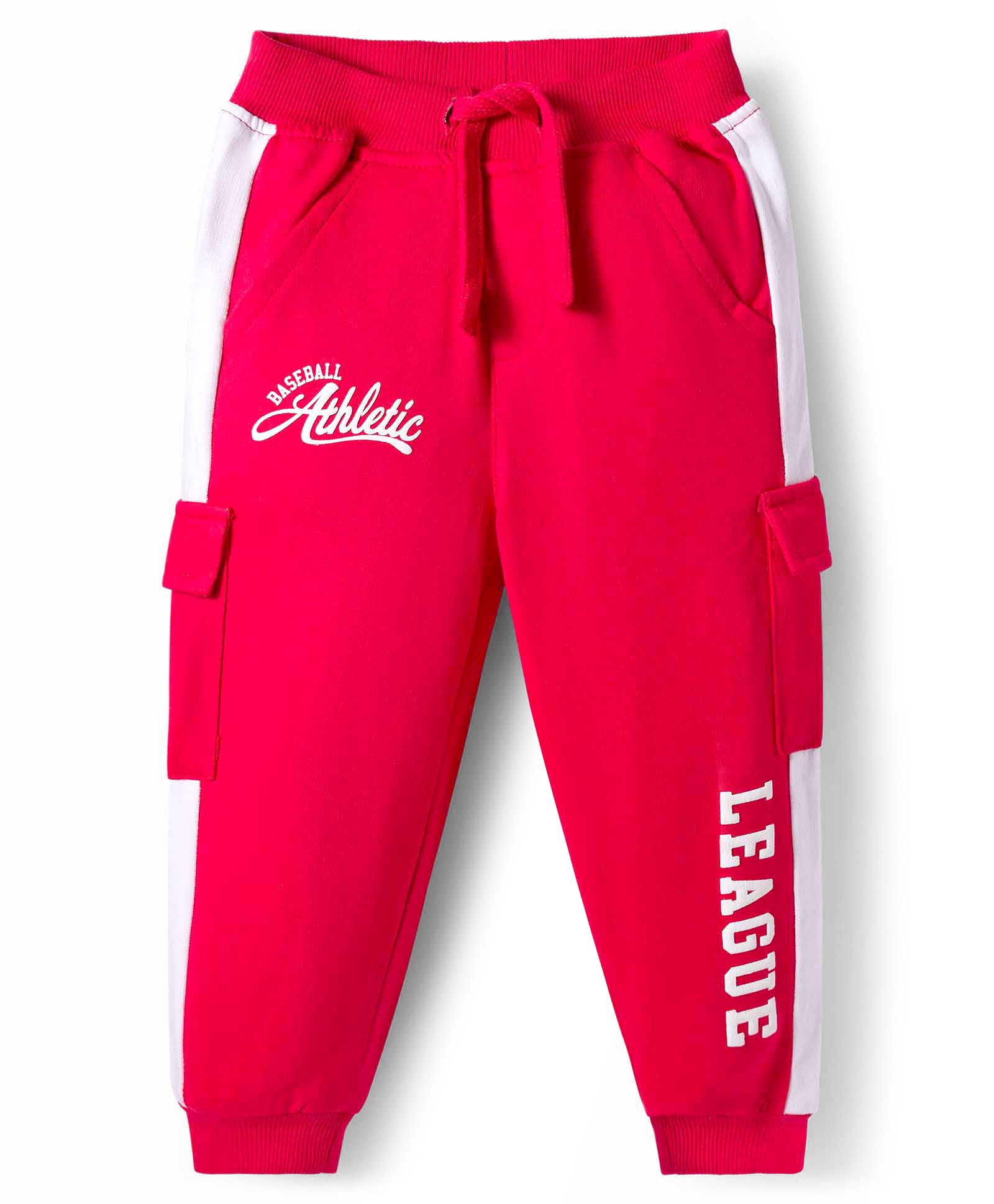 Babyhug French Terry Knit Full Length Lounge Pant with Text Print - Red-image-48