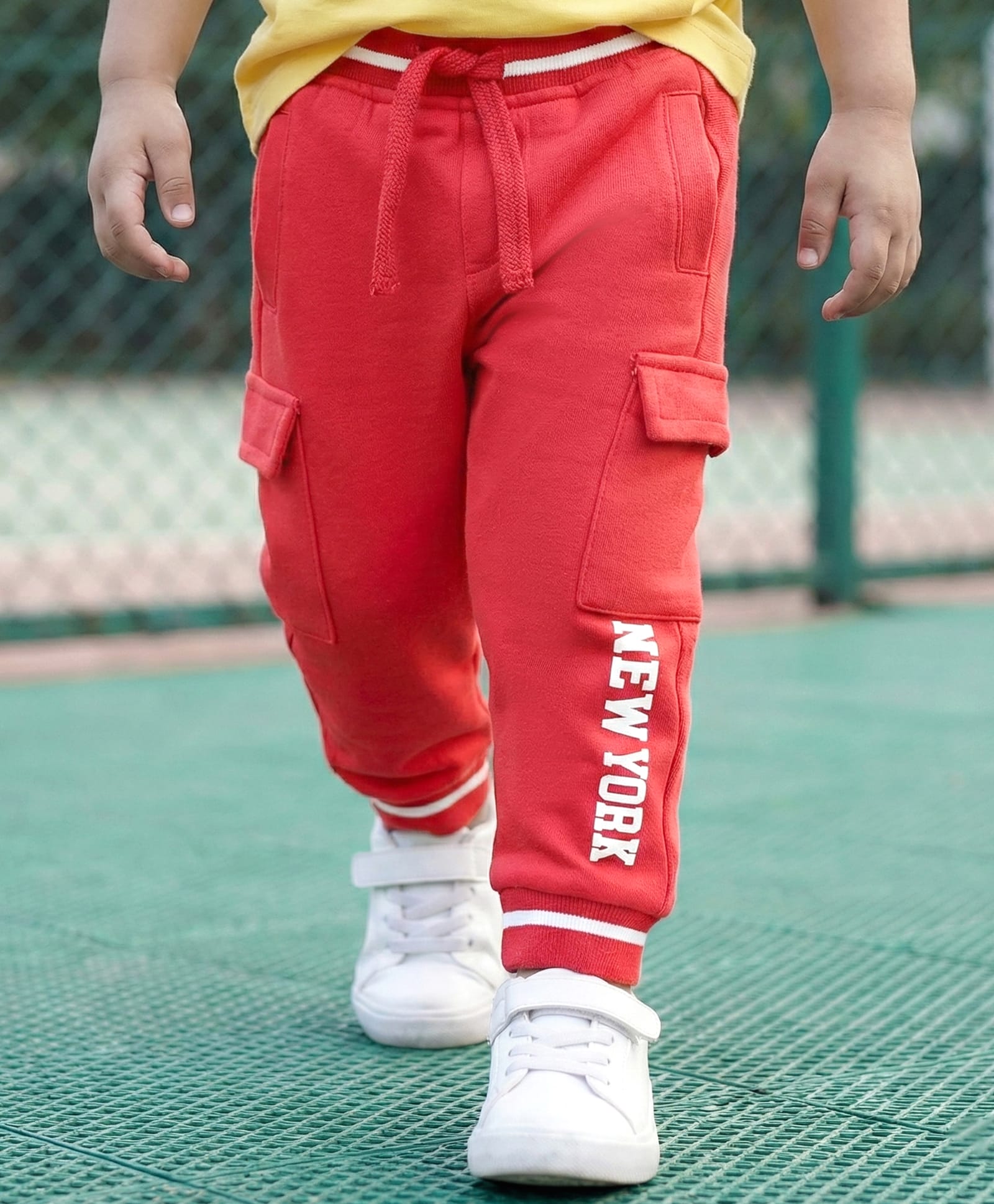 Babyhug French Terry Full Length Lounge Pant with New York Print - Red-image-31