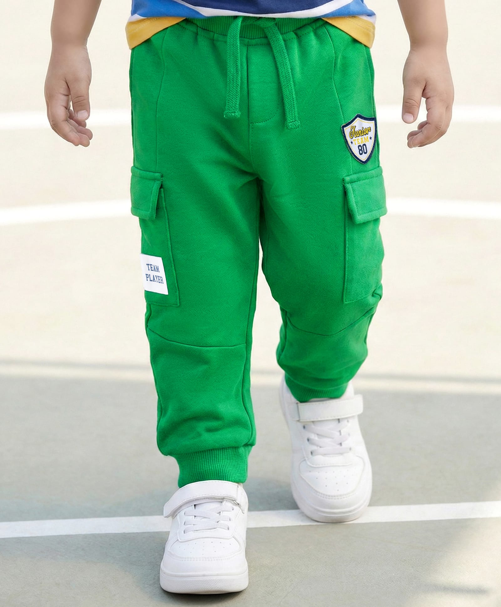 Babyhug French Terry Knit Full Length Lounge Pant With Text Print - Green-picture-13