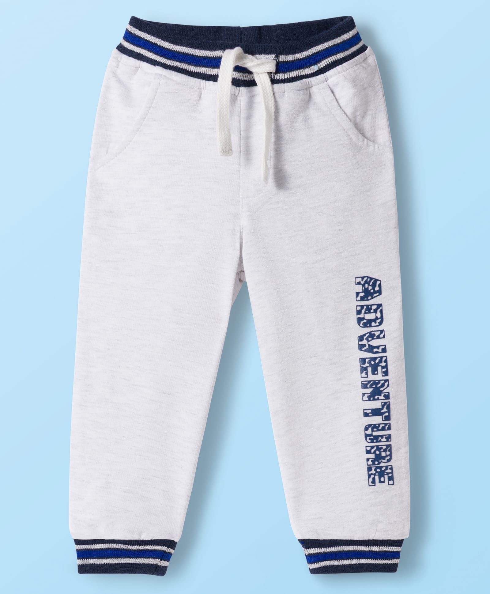 Babyhug French Terry Knit Full Length Lounge Pant With Text Print - Grey