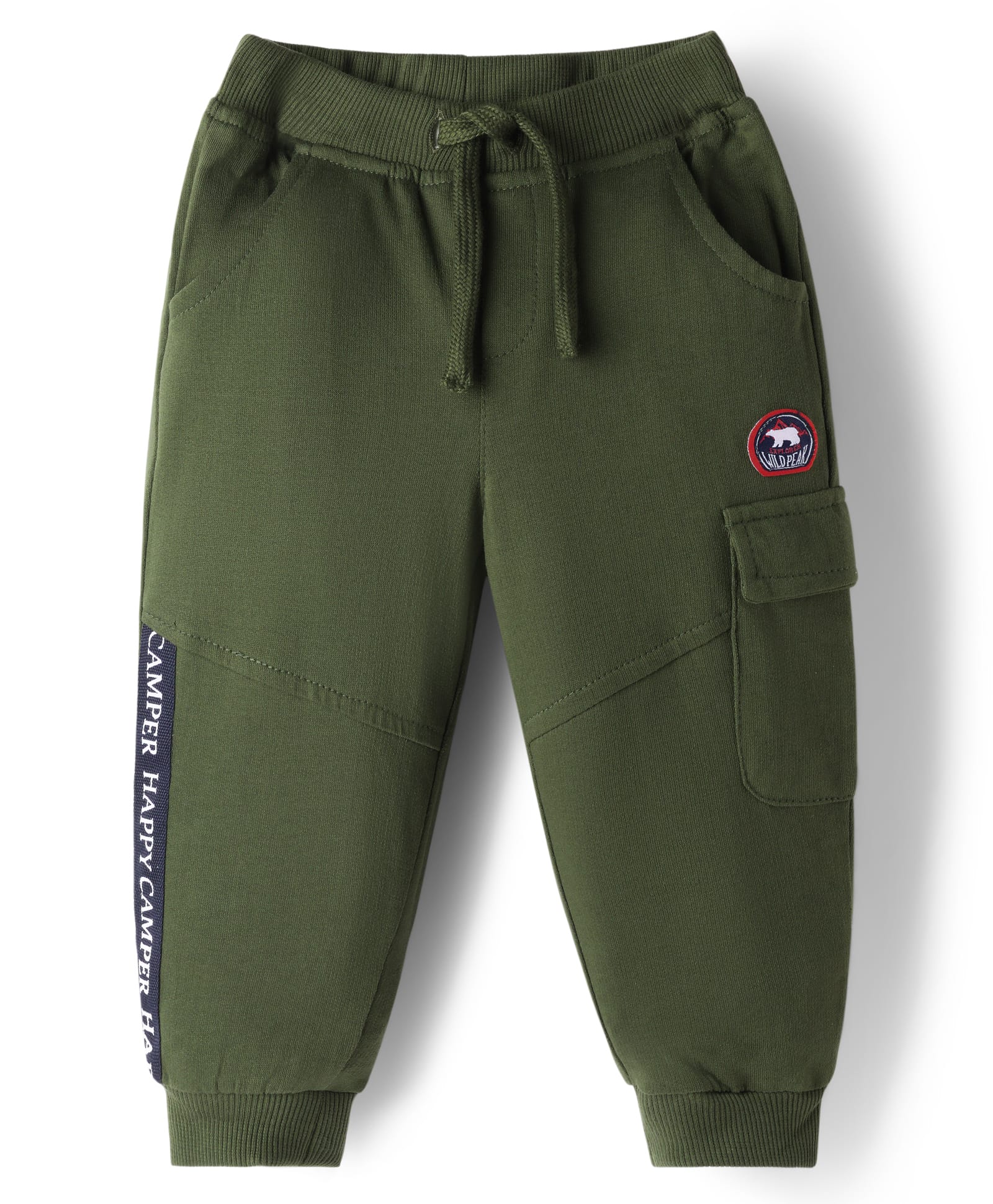 Babyhug French Terry Knit Full Length Lounge Pant with Text Patch Detailing - Green-image-45