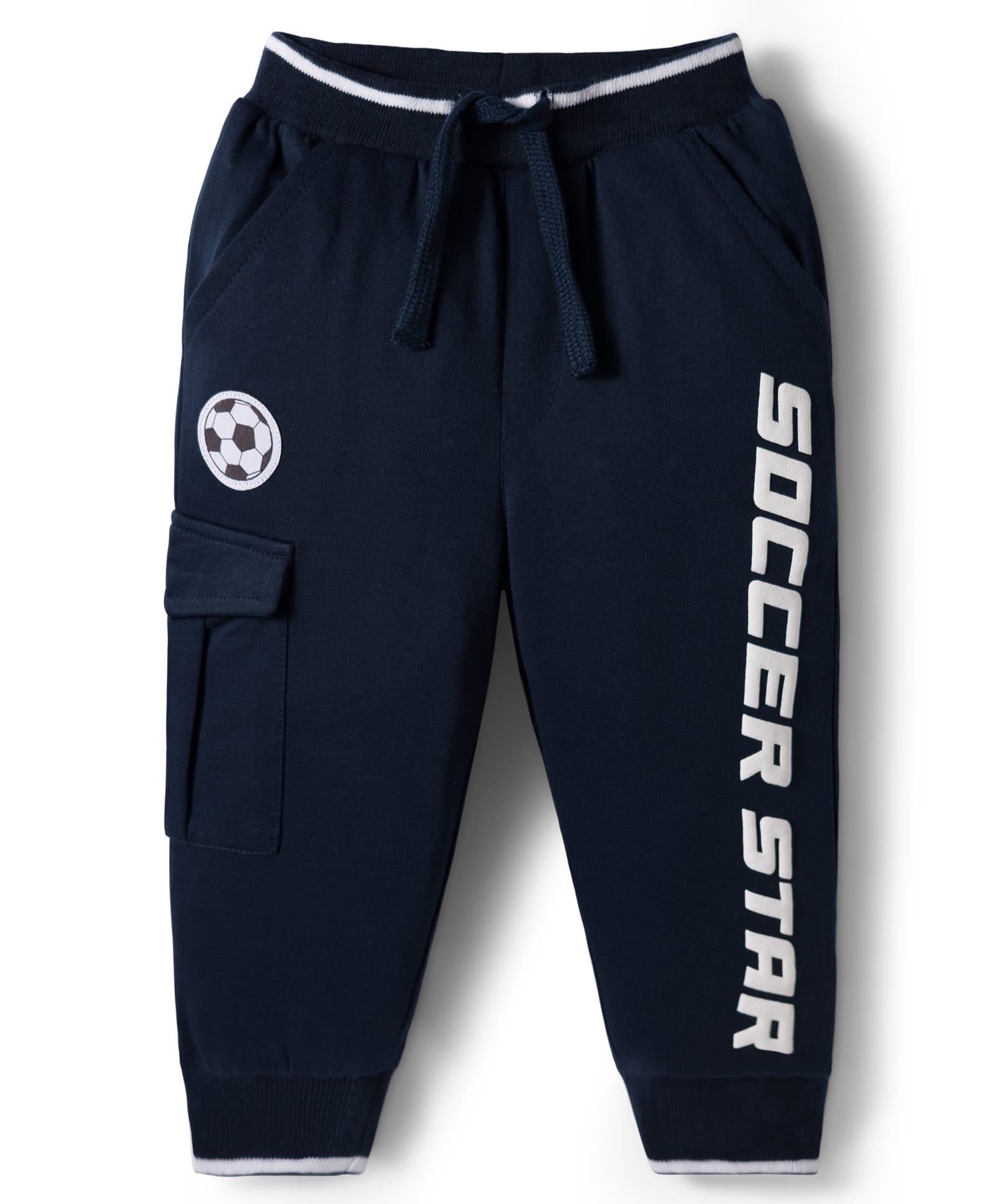 Babyhug French Terry Knit Full Length Lounge Pant with Text Print - Navy Blue-picture-12