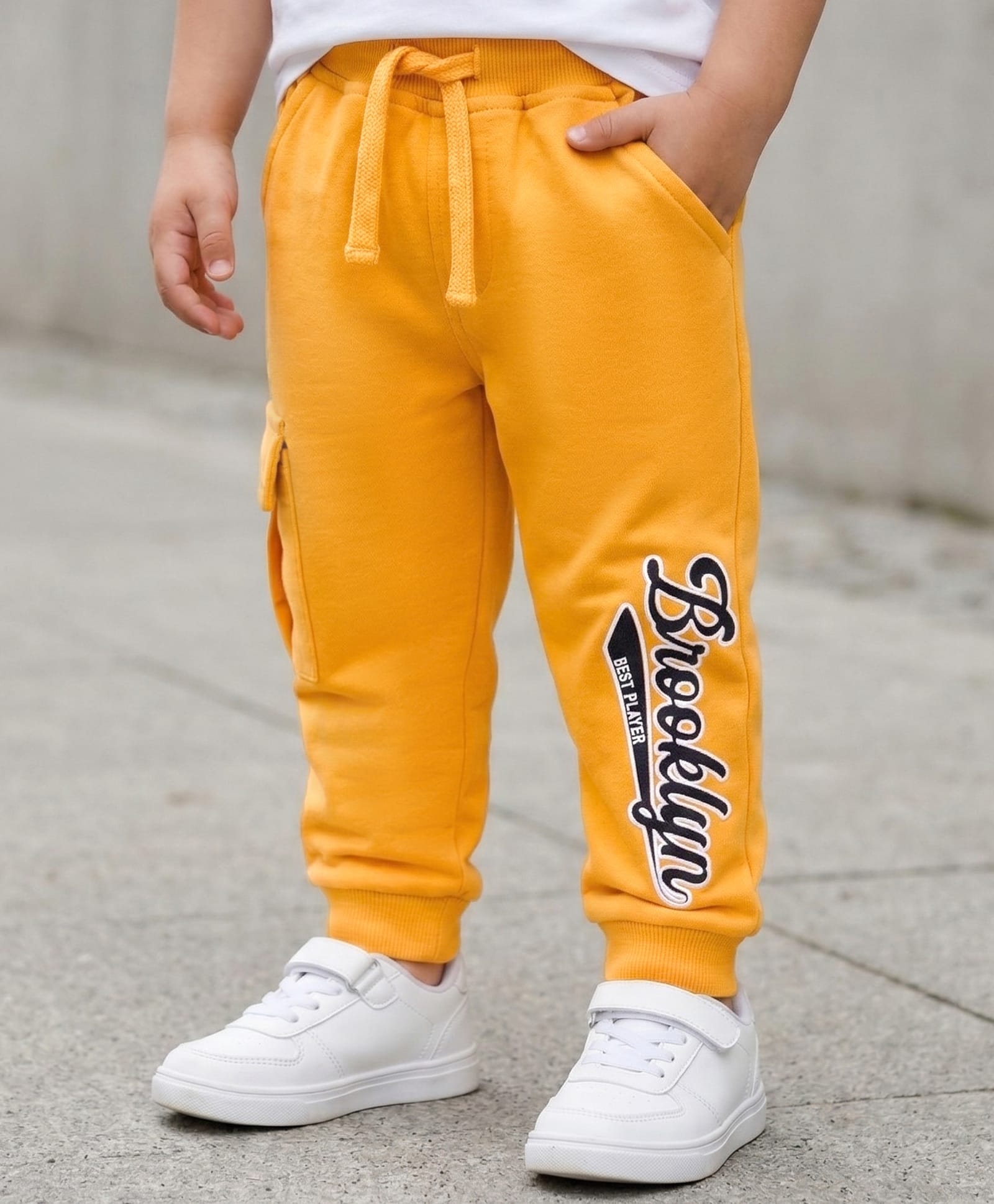 Babyhug French Terry Knit Full Length Lounge Pant With Text Print - Yellow-image-32