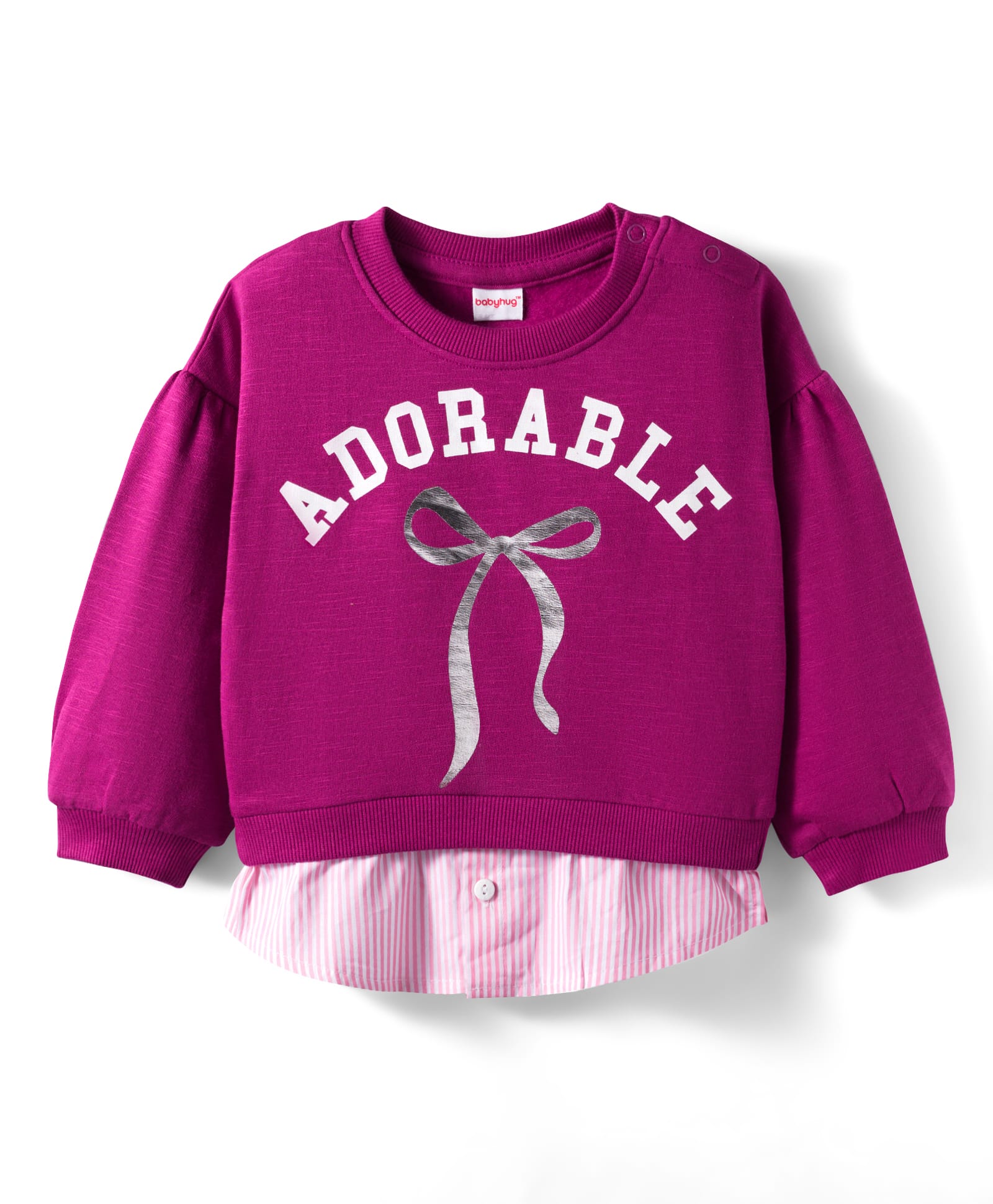 Babyhug Cotton Knit Full Sleeves Sweatshirt With Adorable Print - Dark Pink