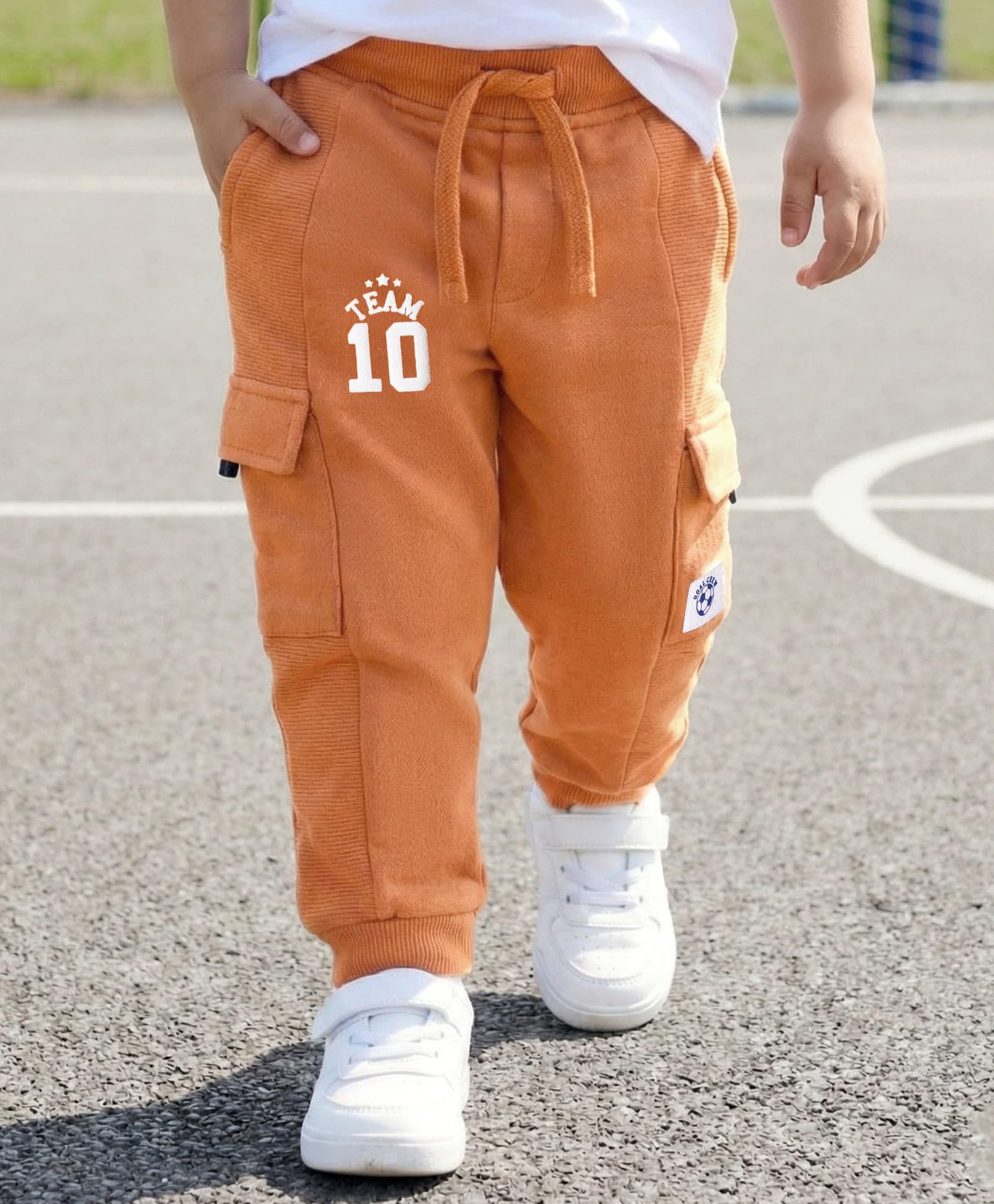 Babyhug French Terry Knit Full Length Lounge Pant with Text & Number Print - Brown-image-23