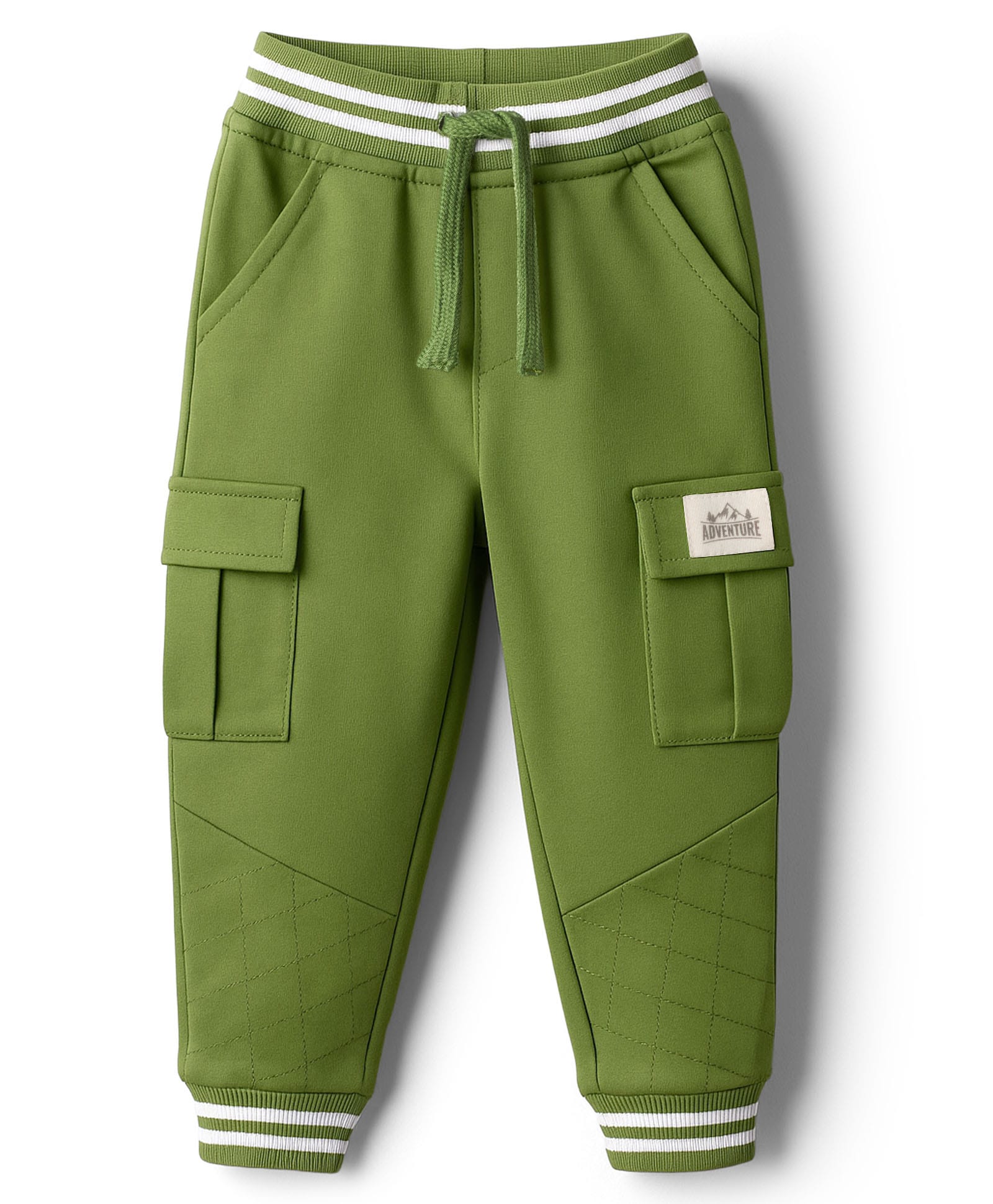 Babyhug French Terry Knit Full Length Lounge Pant with Pockets & Adventure Text Print - Green-image-40