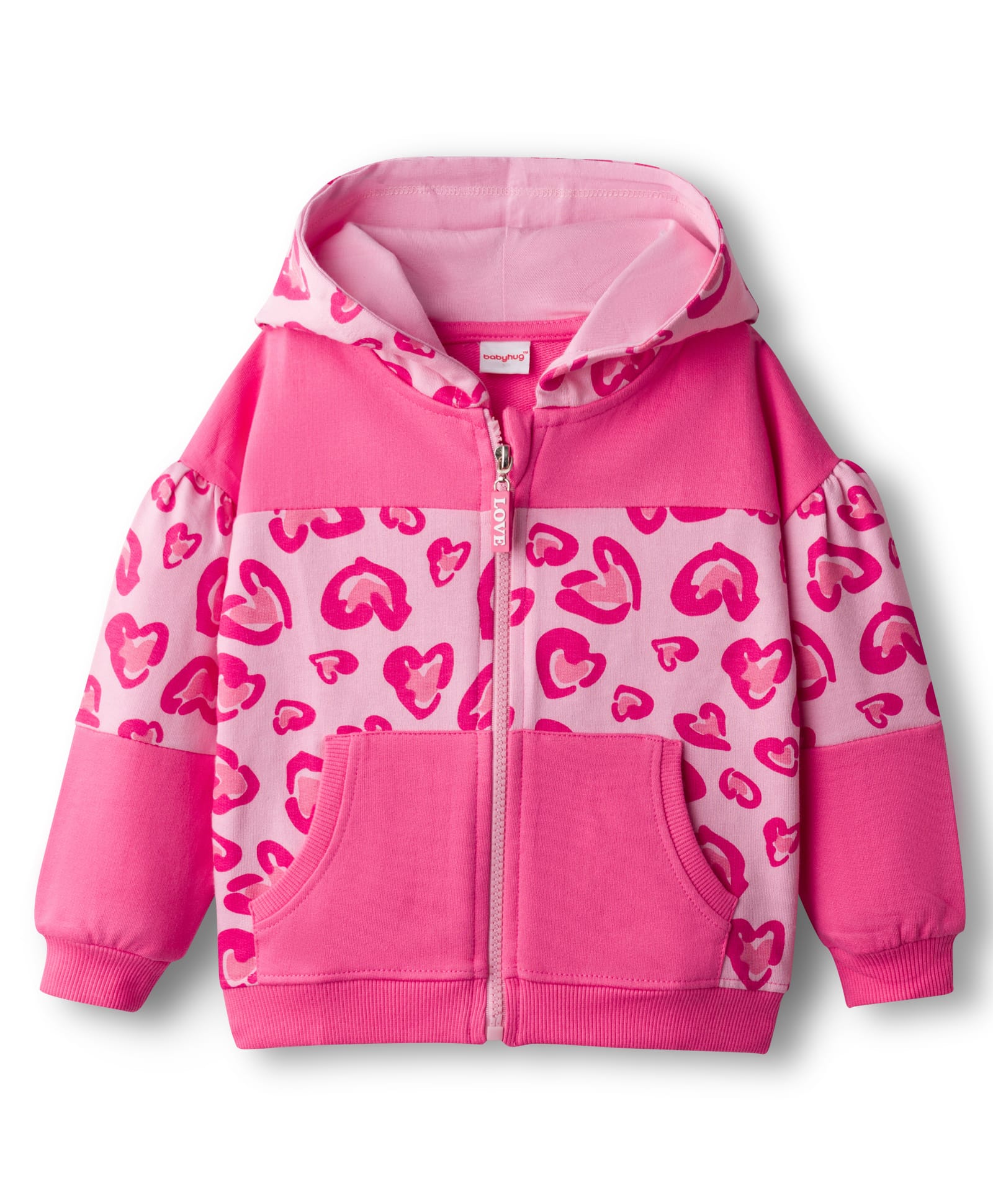 Babyhug Cotton Knit Full Sleeves Hooded Sweatjacket With Heart Print & Kangaroo Pockets - Pink-picture-20