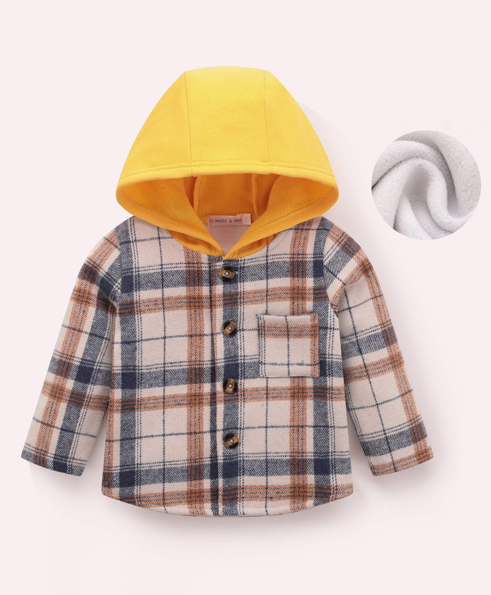 Mark & Mia Full Sleeves Front Open Hooded Winter Jacket with Checks - Beige & Brown-image-42