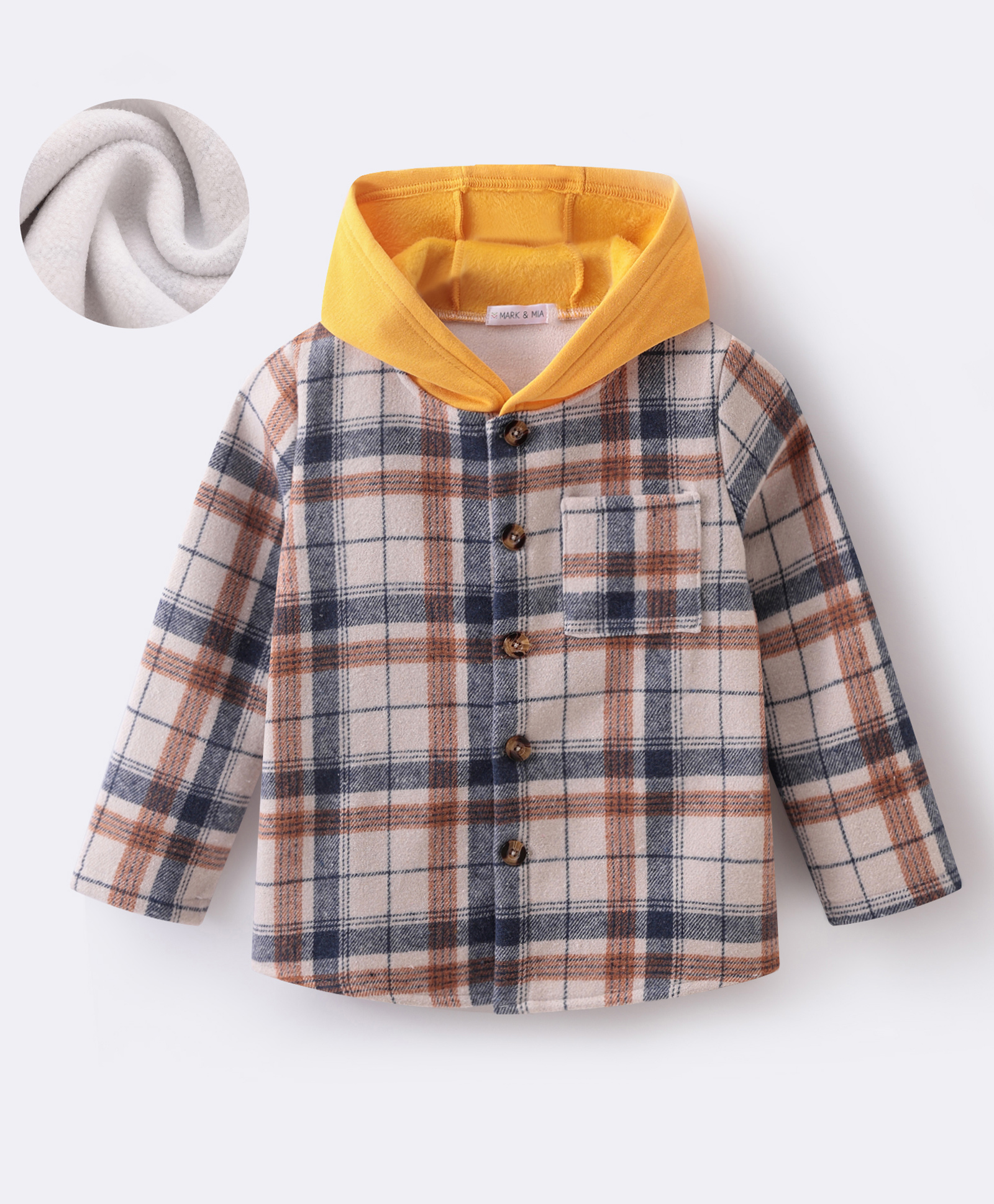 Mark & Mia Full Sleeves Front Open Hooded Winter Jacket with Checks - Beige & Brown-picture-37