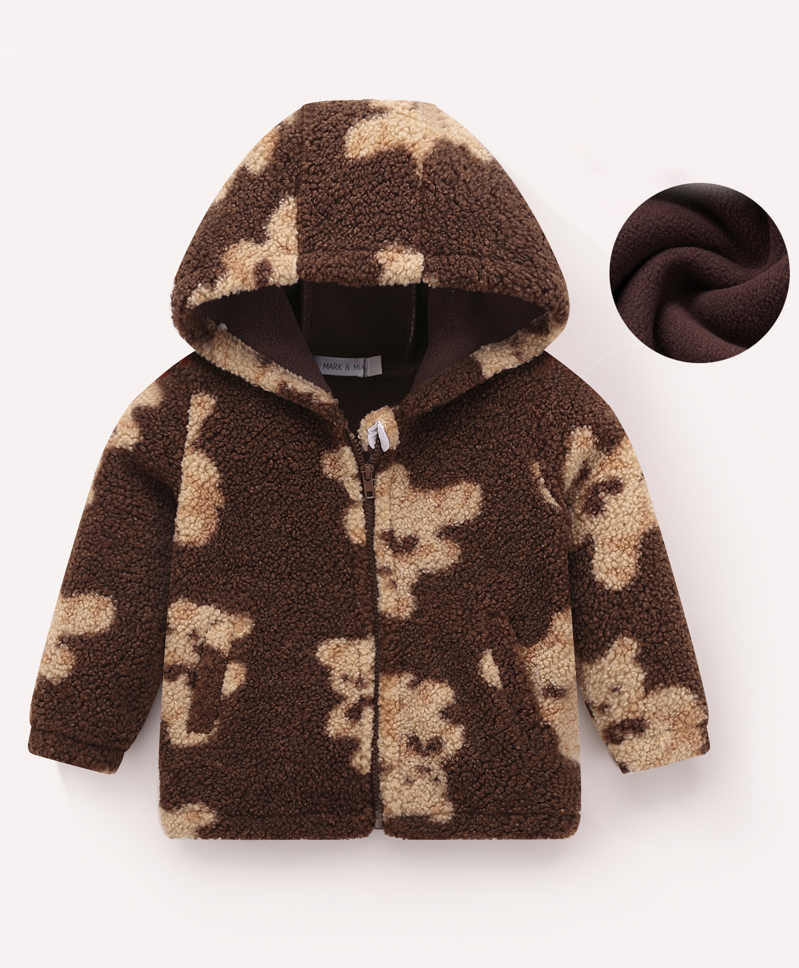Mark & Mia Full Sleeves Hooded Winter Jacket With Teddy Bear Print - Dark Brown-picture-14