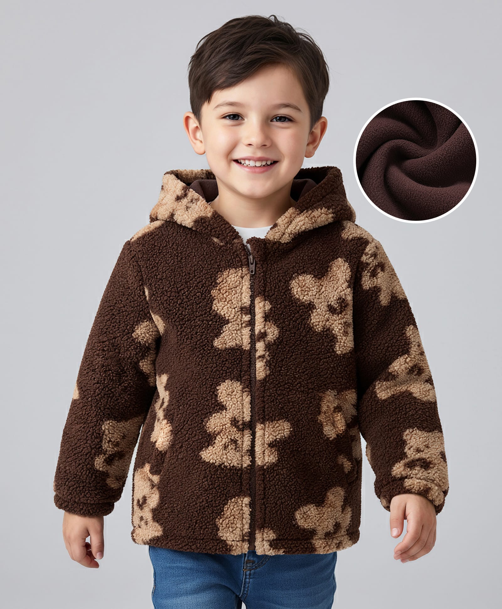 Mark & Mia Full Sleeves Hooded Fur Winter Jacket With Teddy Bear Design - Brown-picture-19