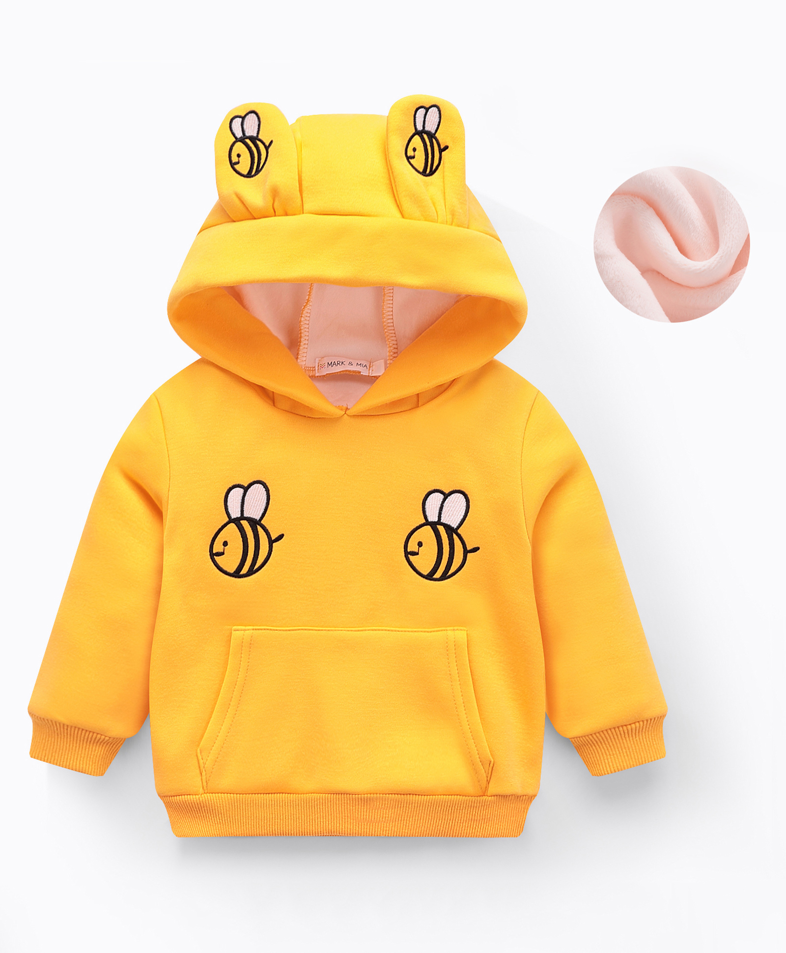 Mark & Mia Full Sleeves Hooded Sweatshirt With Honeybee Embroidery & Kangaroo Pockets - Yellow-picture-24