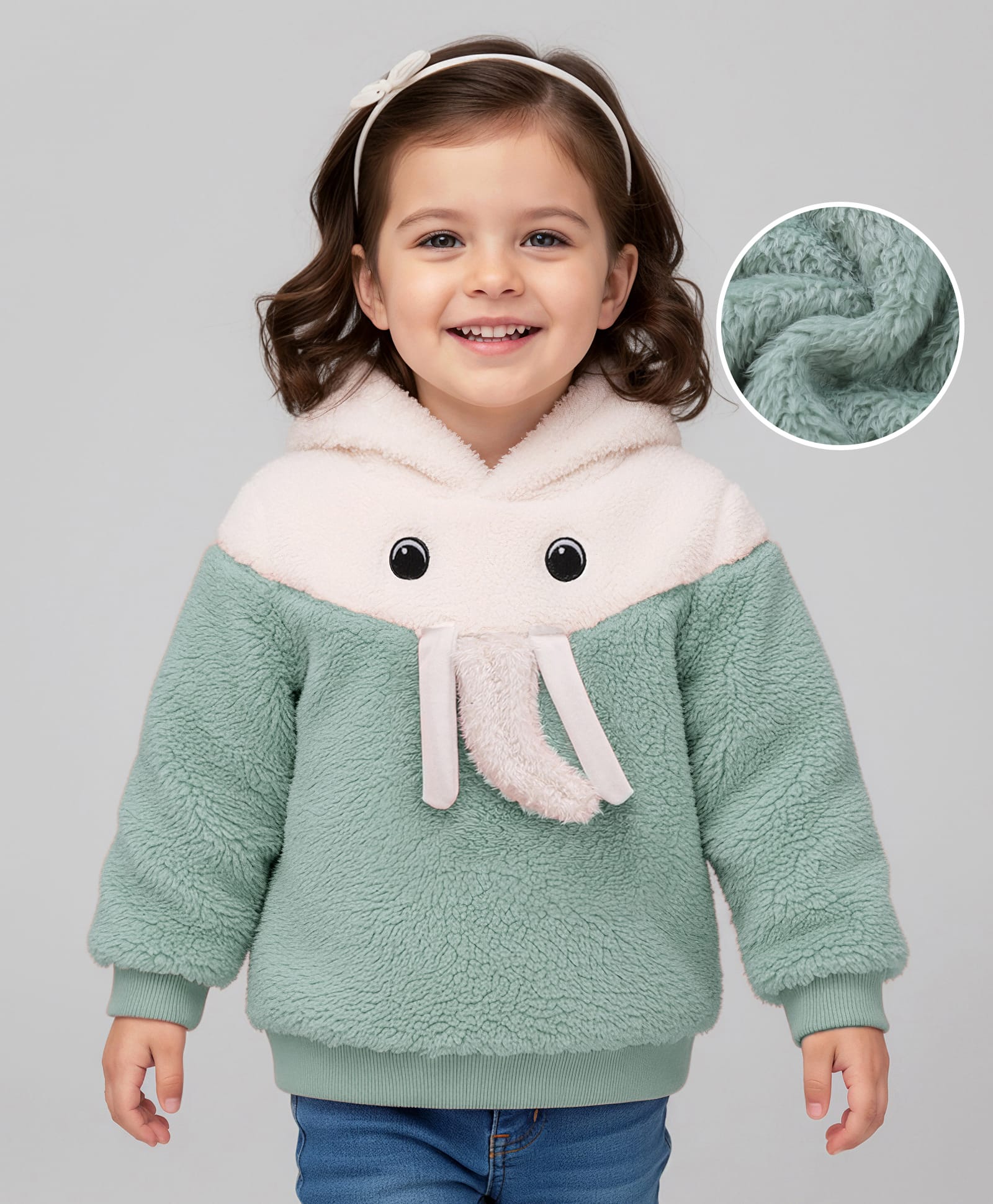 Mark & Mia Full Sleeves Hooded Sweatshirt With Elephant & Trunk Applique - Mint-picture-28